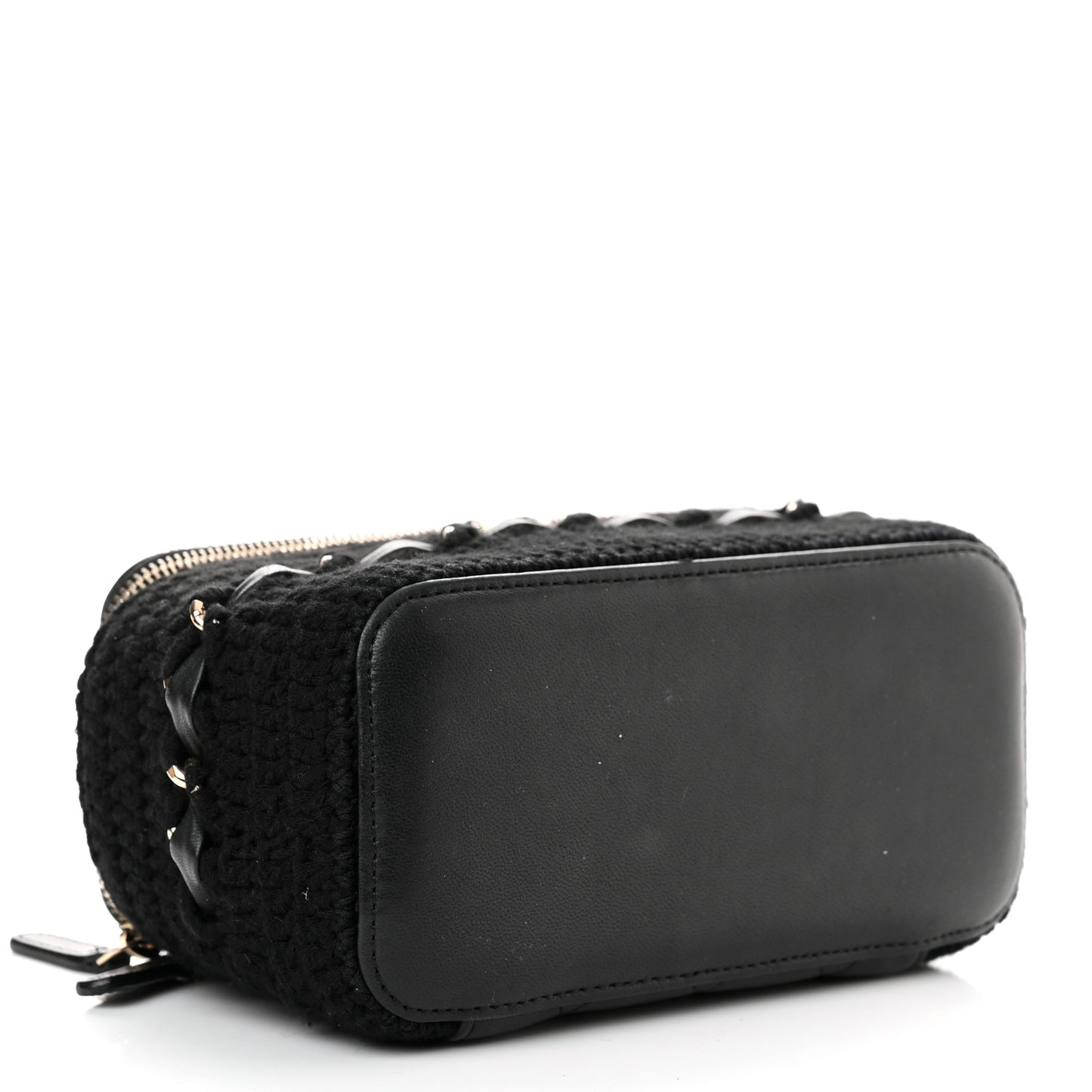 Lambskin Crochet Quilted Small Vanity Case With Chain Black