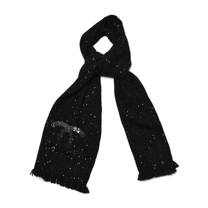 Chanel Cashmere Silk Sequin CC Scarf Black 1 of 7