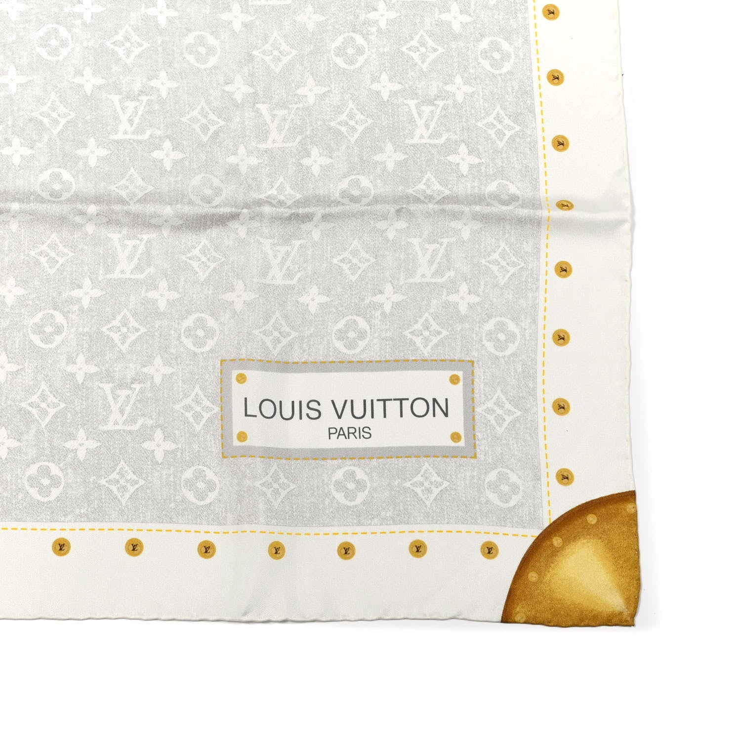 Louis Vuitton Silk Monogram Denim Bandana Scarf Grey Ivory 3 of 3