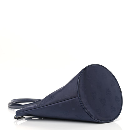 MCM Nylon Monogram Calfskin Tote Navy 4 of 12