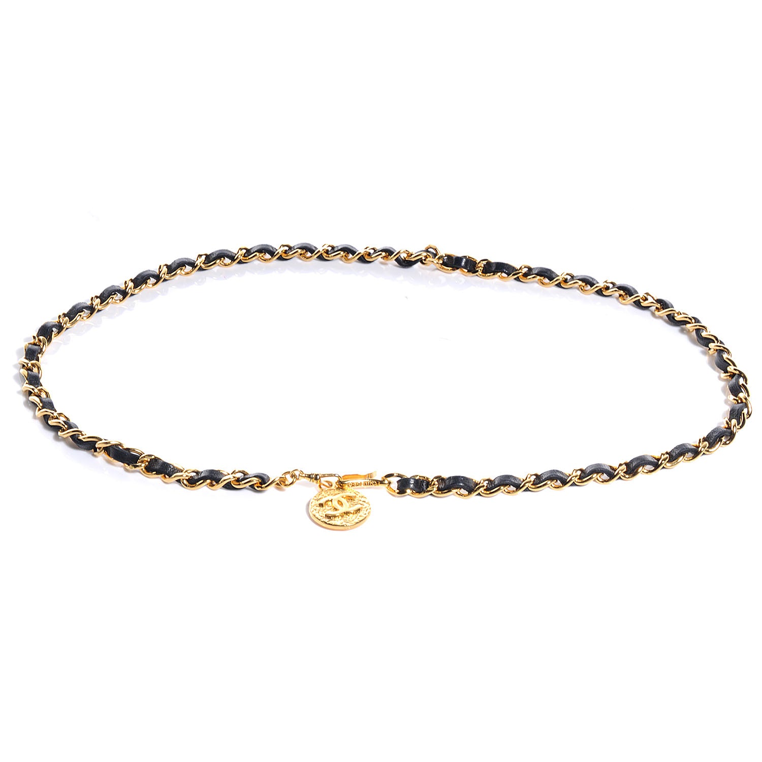 Chanel Leather Gold Chain Link Medallion Belt Black 1 of 5