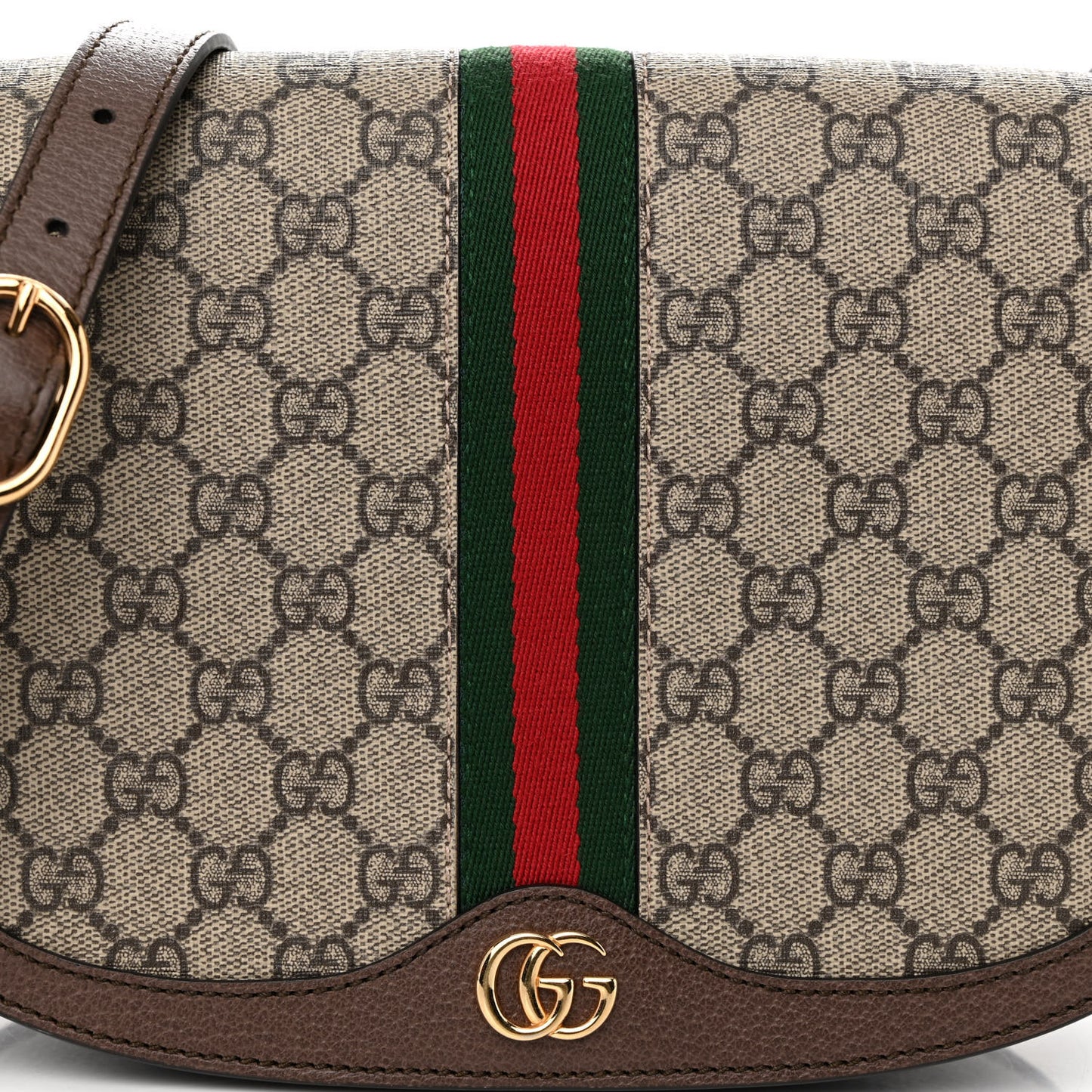 GG Supreme Monogram Web Small Ophidia Flap Messenger Bag Brown