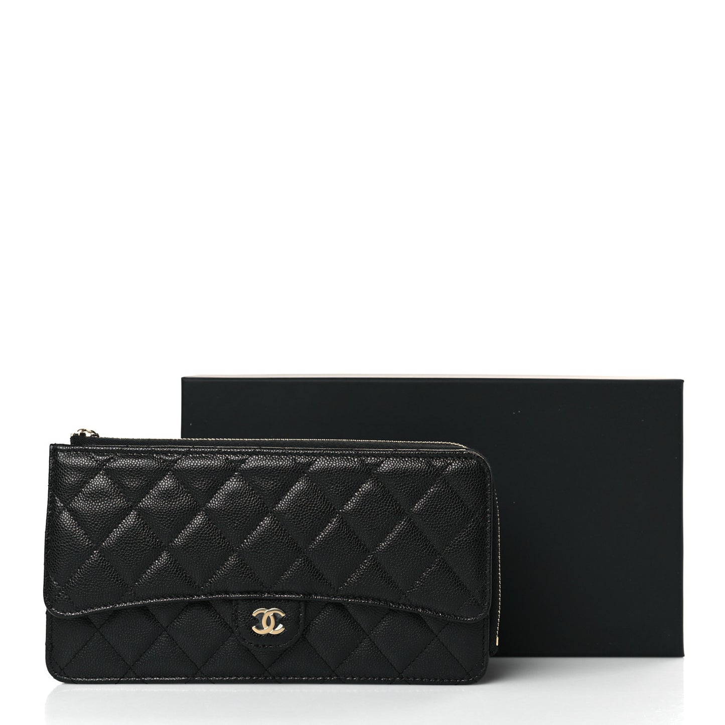 Caviar Quilted Flap Zip Pouch Black