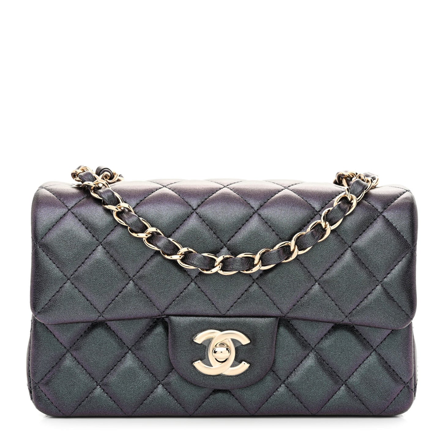 Iridescent Lambskin Quilted Mini Rectangular Flap Black