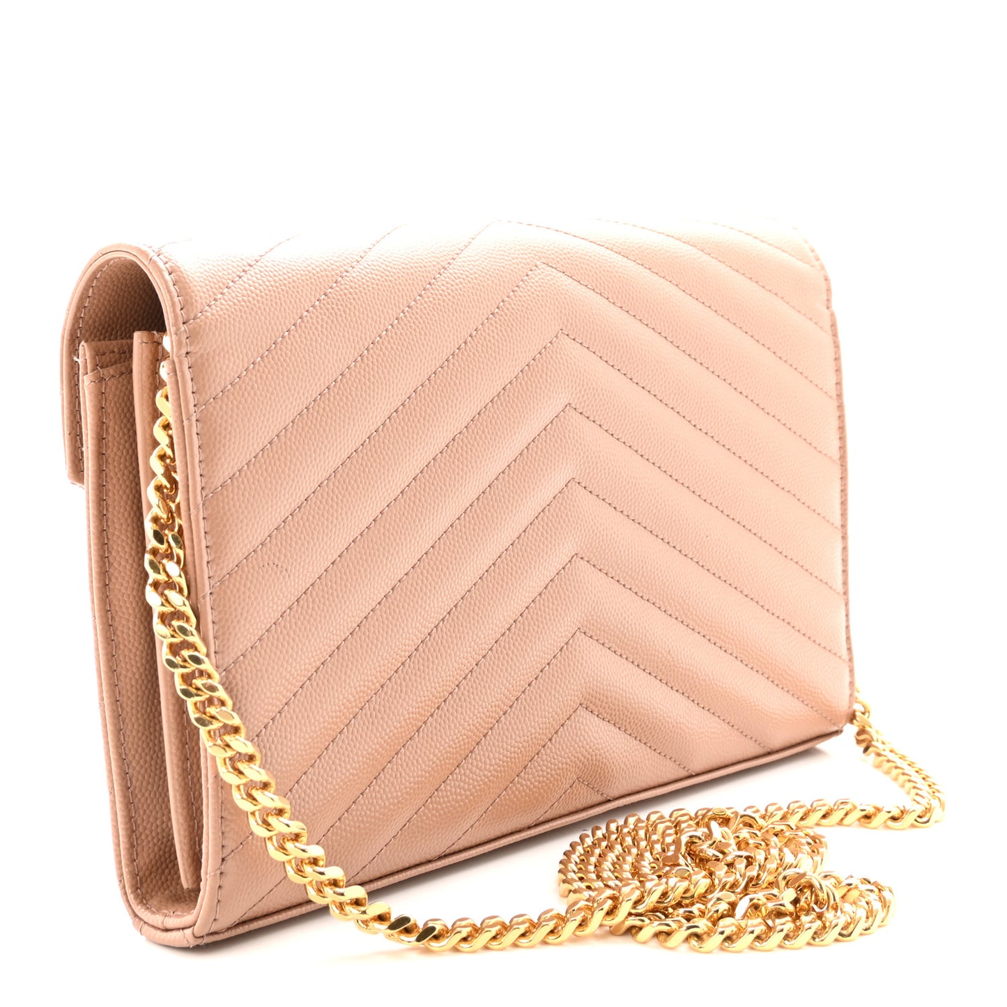 Grain De Poudre Matelasse Chevron Monogram Chain Wallet Vintage Peach