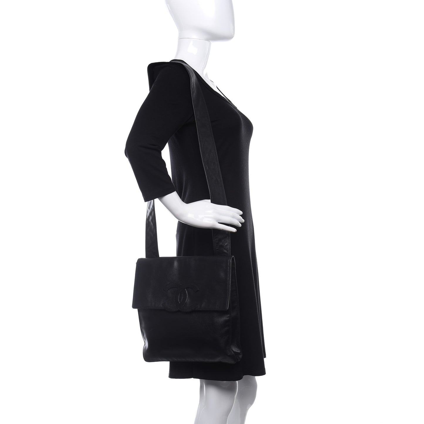 Lambskin CC Shoulder Flap Bag Black