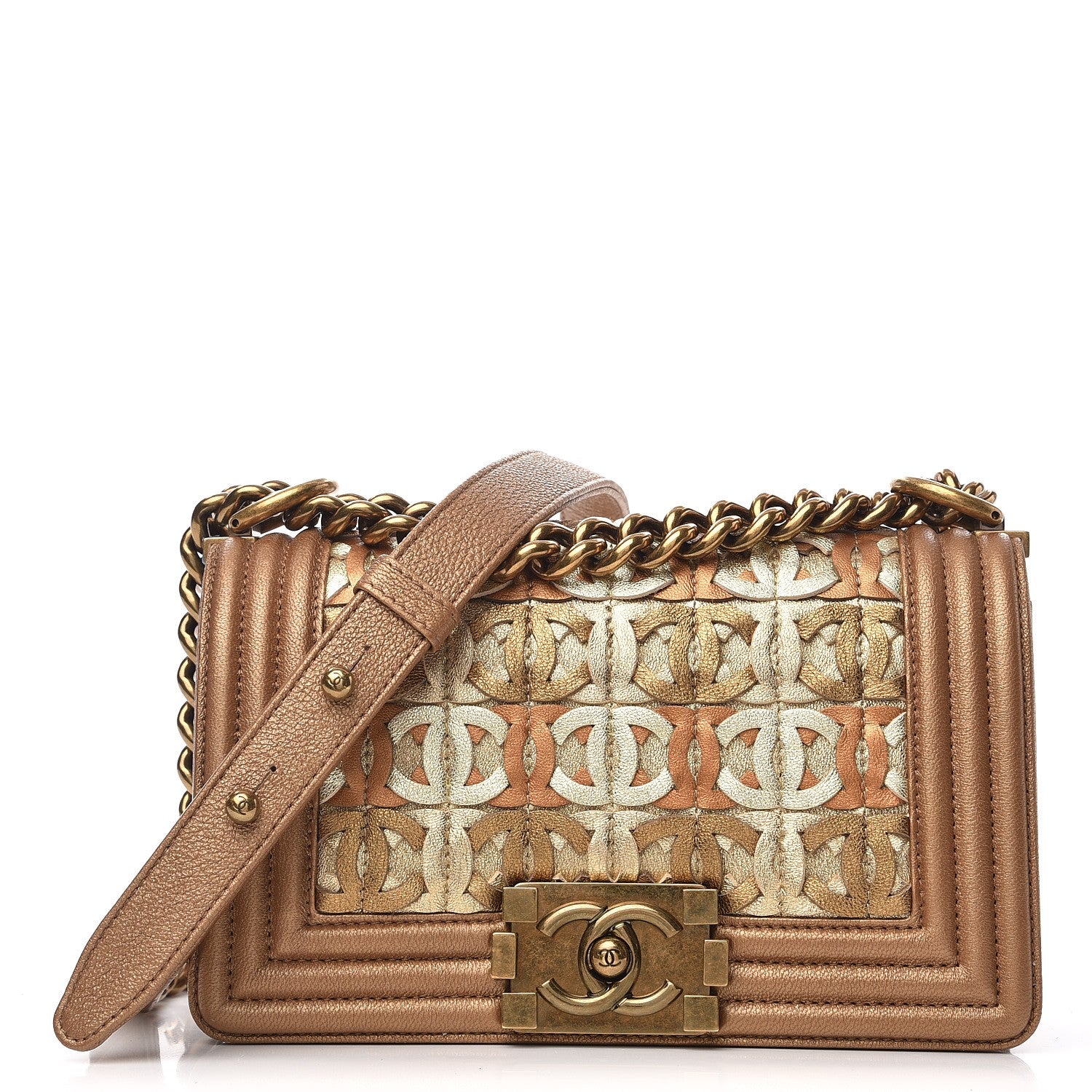 Chanel Metallic Lambskin Small Golden CC Boy Flap Dark Gold 1 of 7