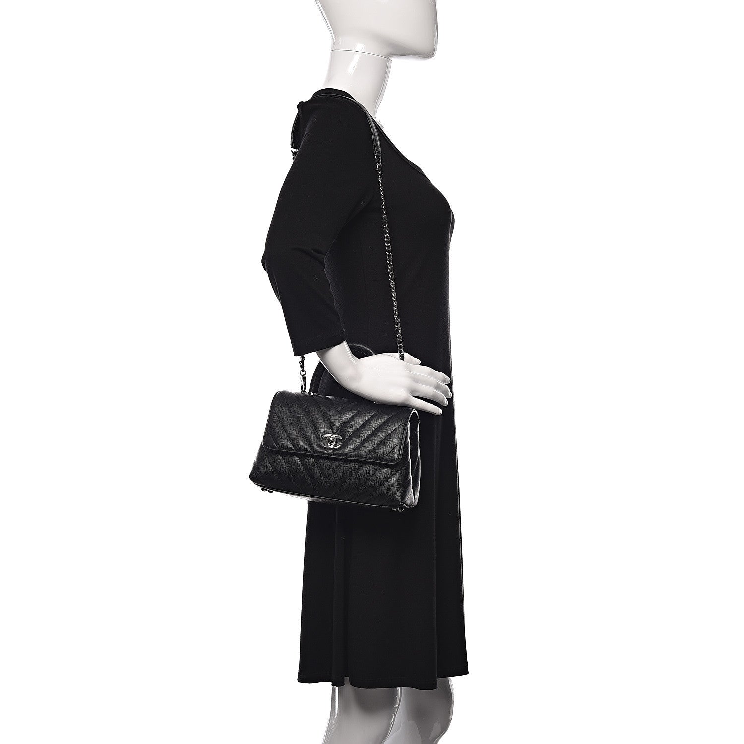 Chanel Caviar Chevron Quilted Mini Coco Handle Flap Black 2 of 10