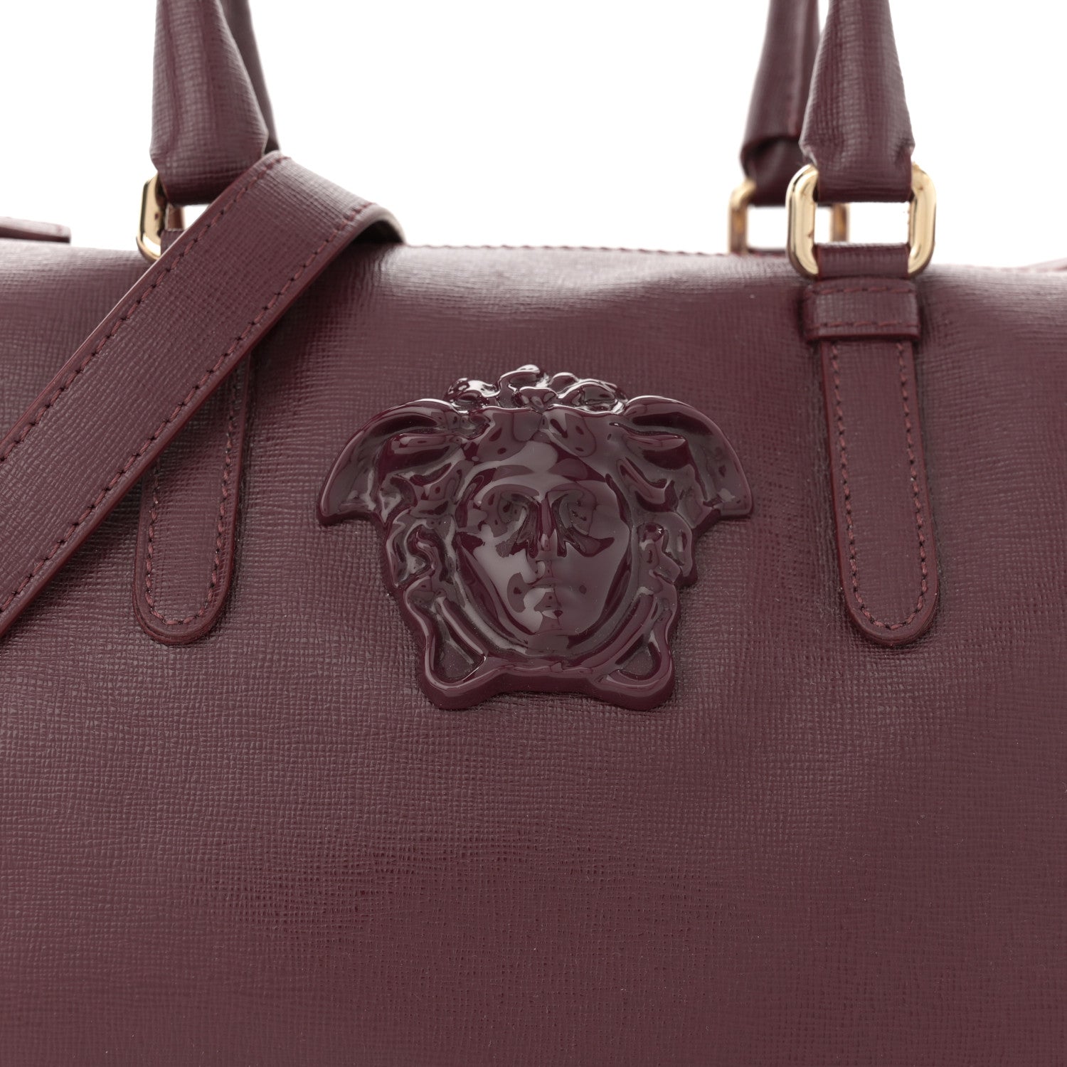 Versace Saffiano Calfskin Palazzo Bowler Burgundy 8 of 17