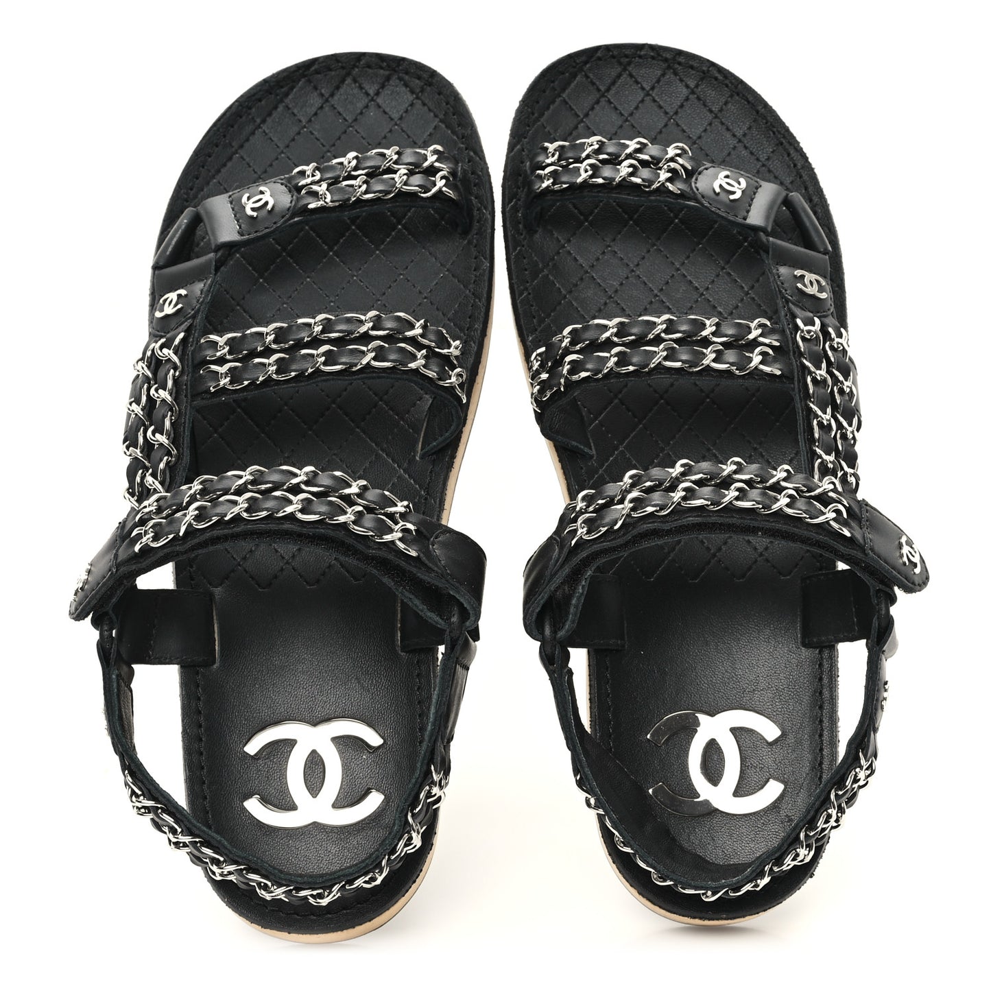 Lambskin Chain Sandals 39 Black