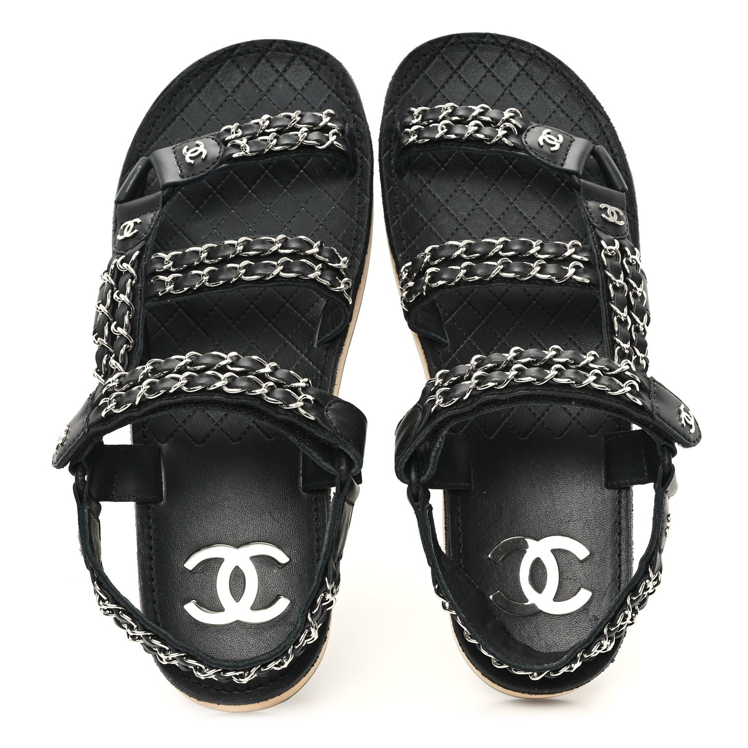 Chanel Lambskin Chain Sandals 39 Black 2 of 9