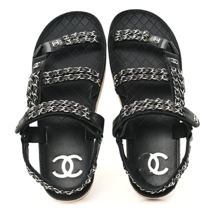 Chanel Lambskin Chain Sandals 39 Black 2 of 9