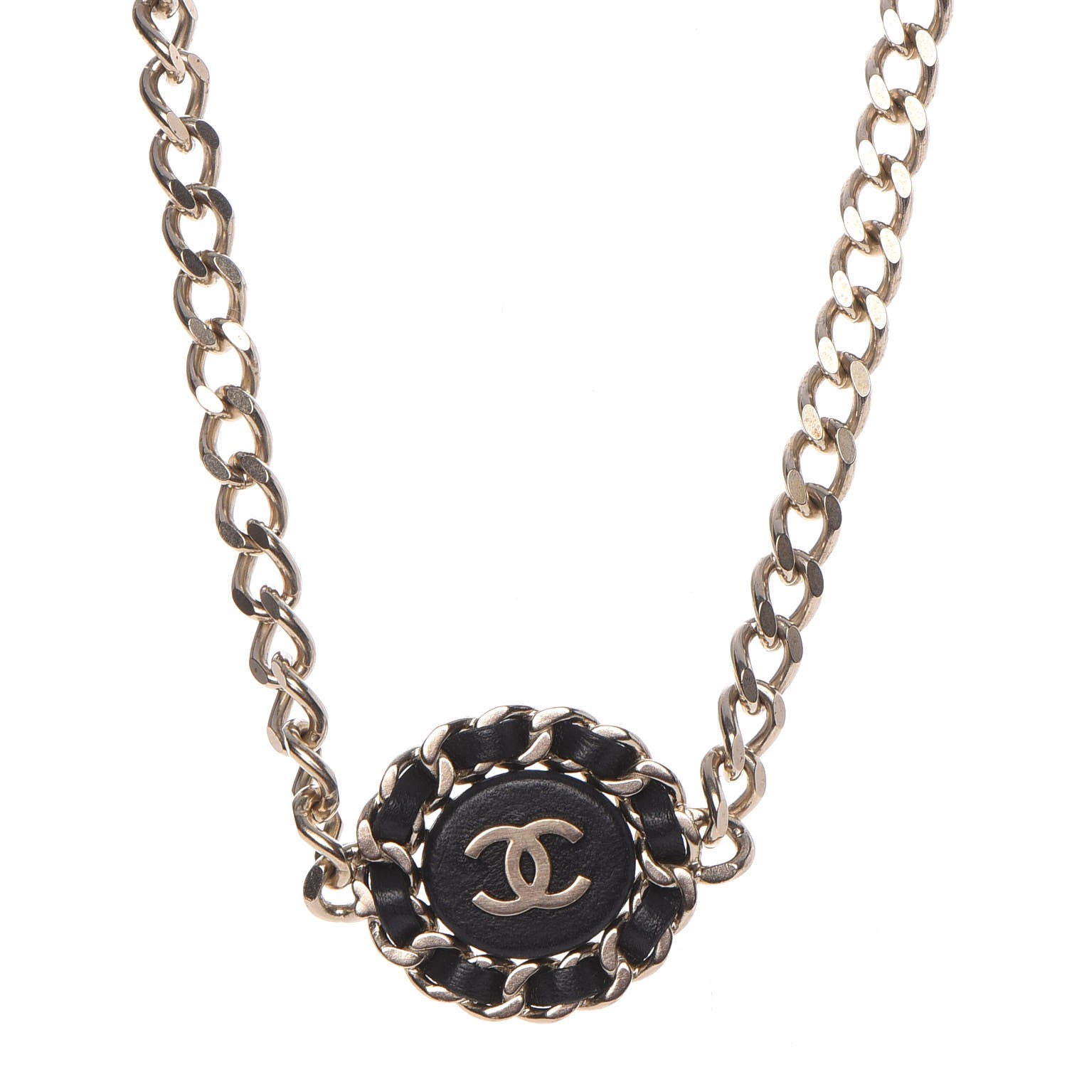 Chanel Lambskin CC Chain Short Necklace Black Gold 1 of 6