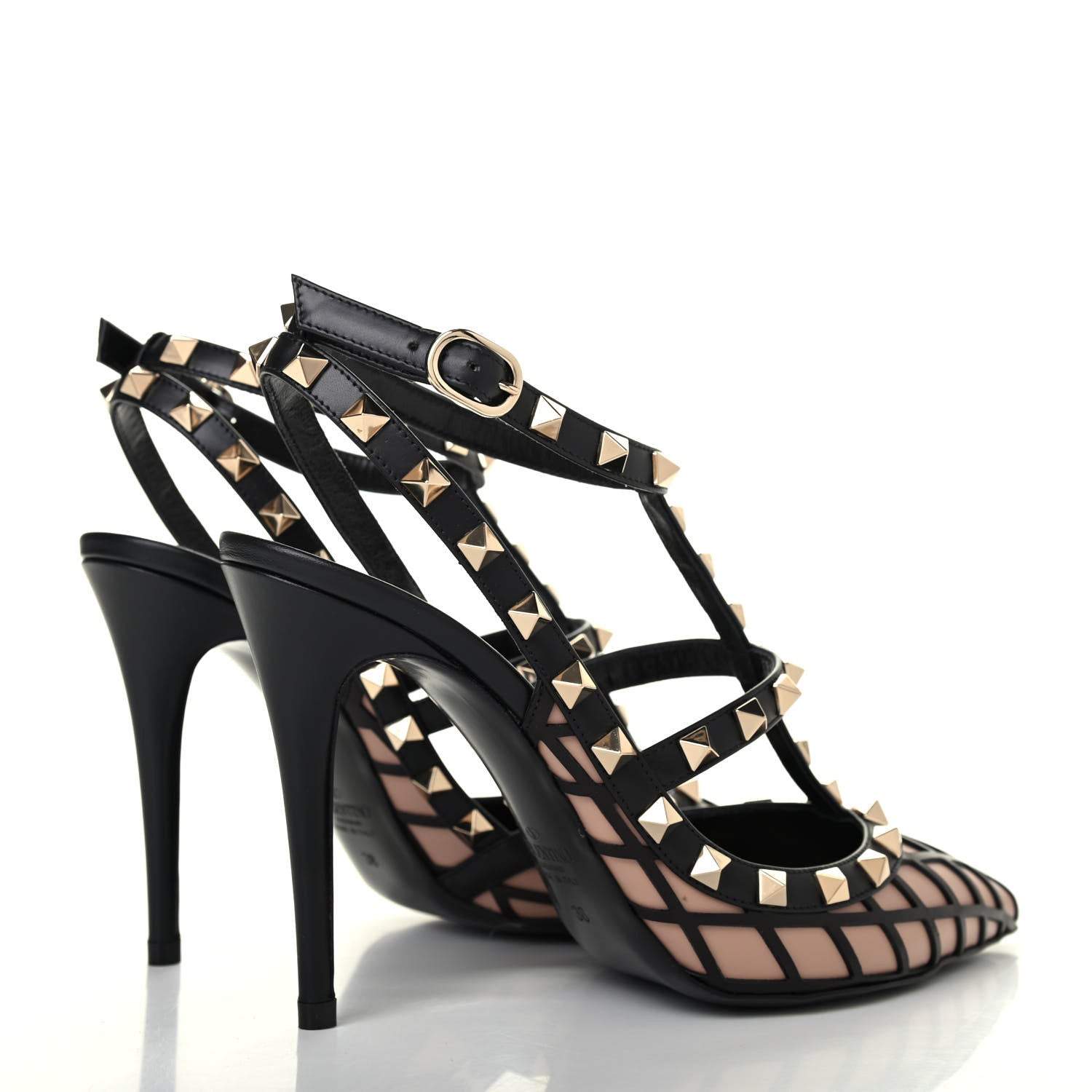 Valentino Garavani Calfskin Nappa Boudoir Rockstud Ankle Strap 100mm Pumps 38 Rose Cannelle Black 3 of 4