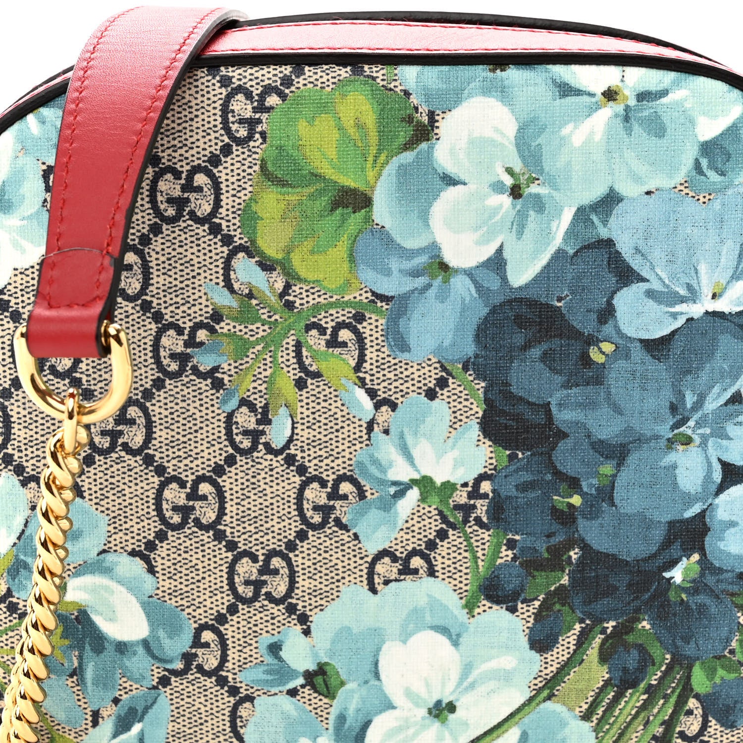 Gucci GG Supreme Monogram Blooms Mini Chain Shoulder Bag Beige Blue Navy Hibiscus Red 8 of 10