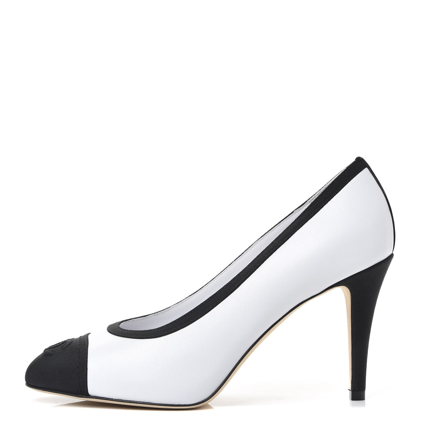 Lambskin Grosgrain Cap Toe CC Pumps 37 White Black