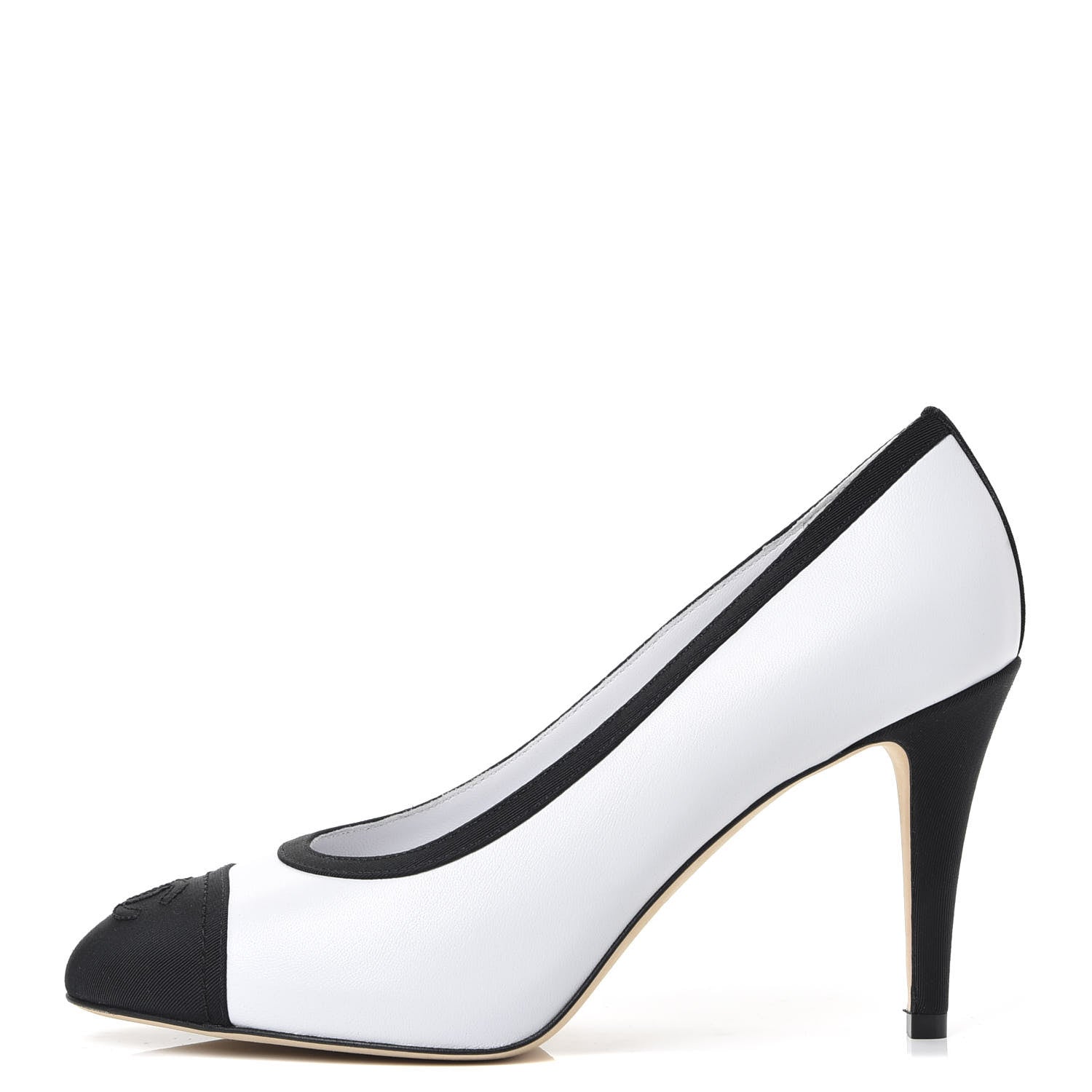 Chanel Lambskin Grosgrain Cap Toe CC Pumps 37 White Black 1 of 10