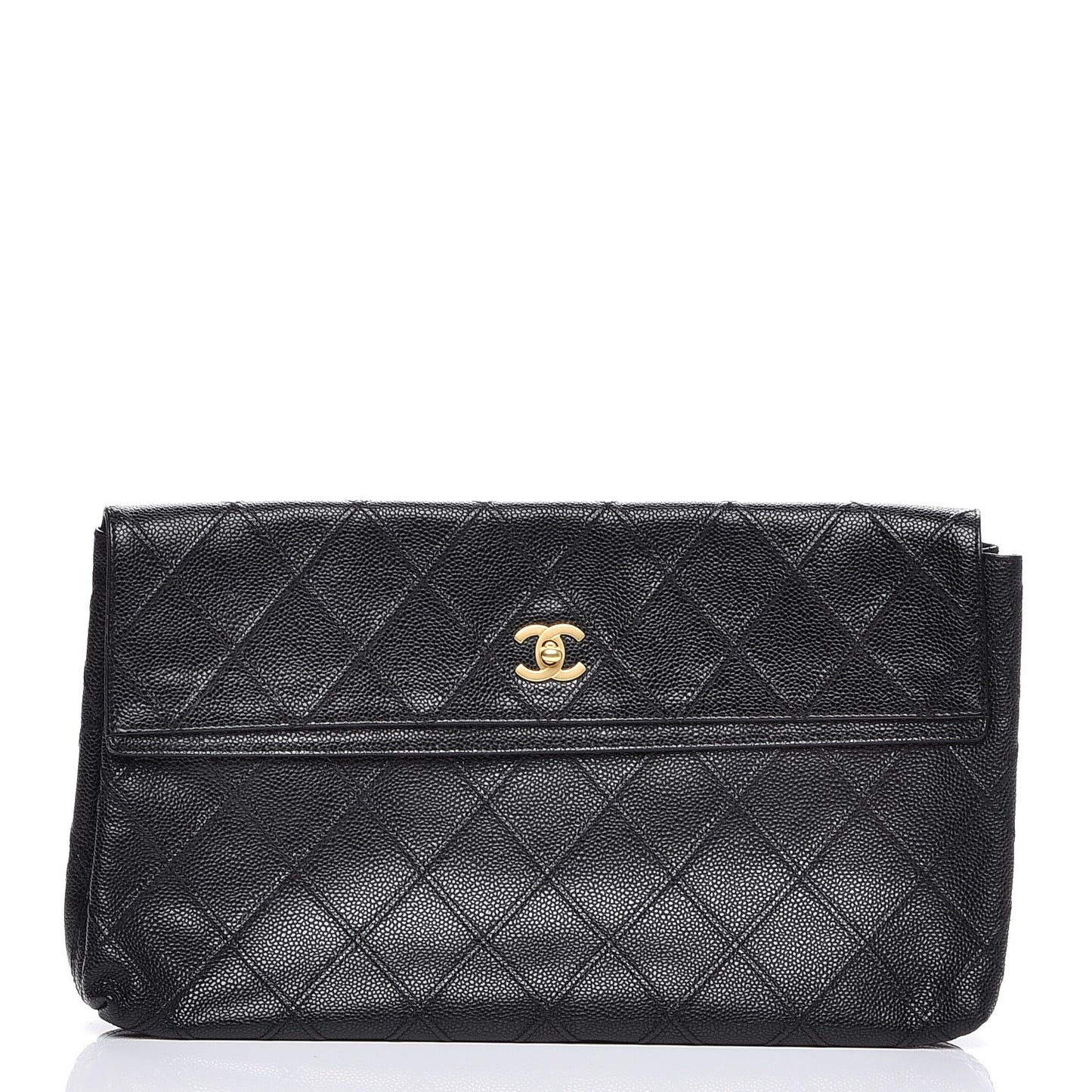 Caviar Diamond Stitch Oversized Flap Clutch Black