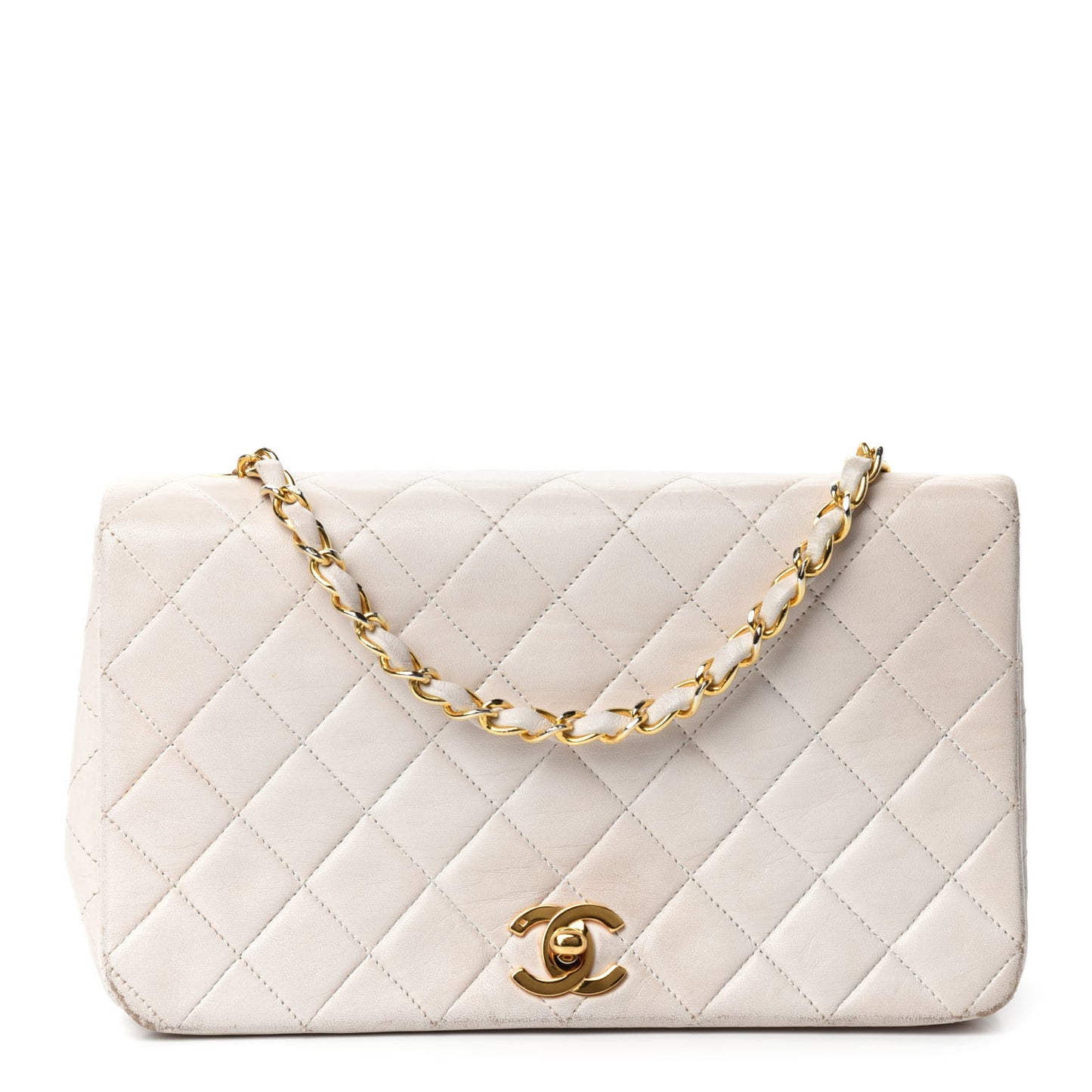 Lambskin Quilted Small Single Flap White