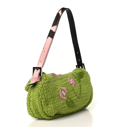 Fendi Crochet Calf Hair Tulip Baguette Green Pink 2 of 8
