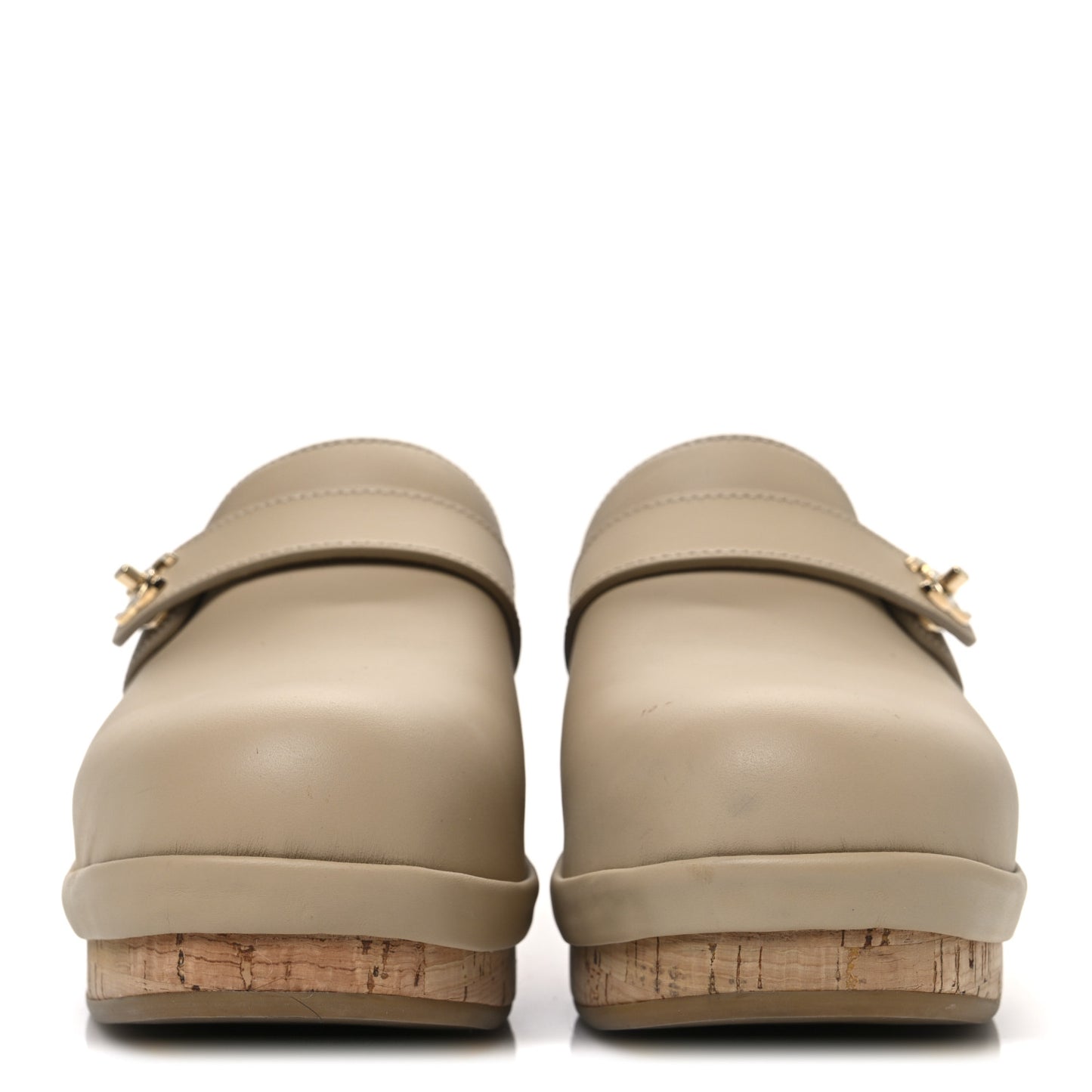 Calfskin CC Turn Lock Clogs 40 Beige