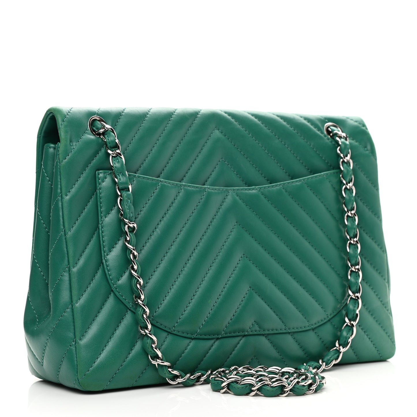Lambskin Chevron Quilted Maxi Single Flap Green