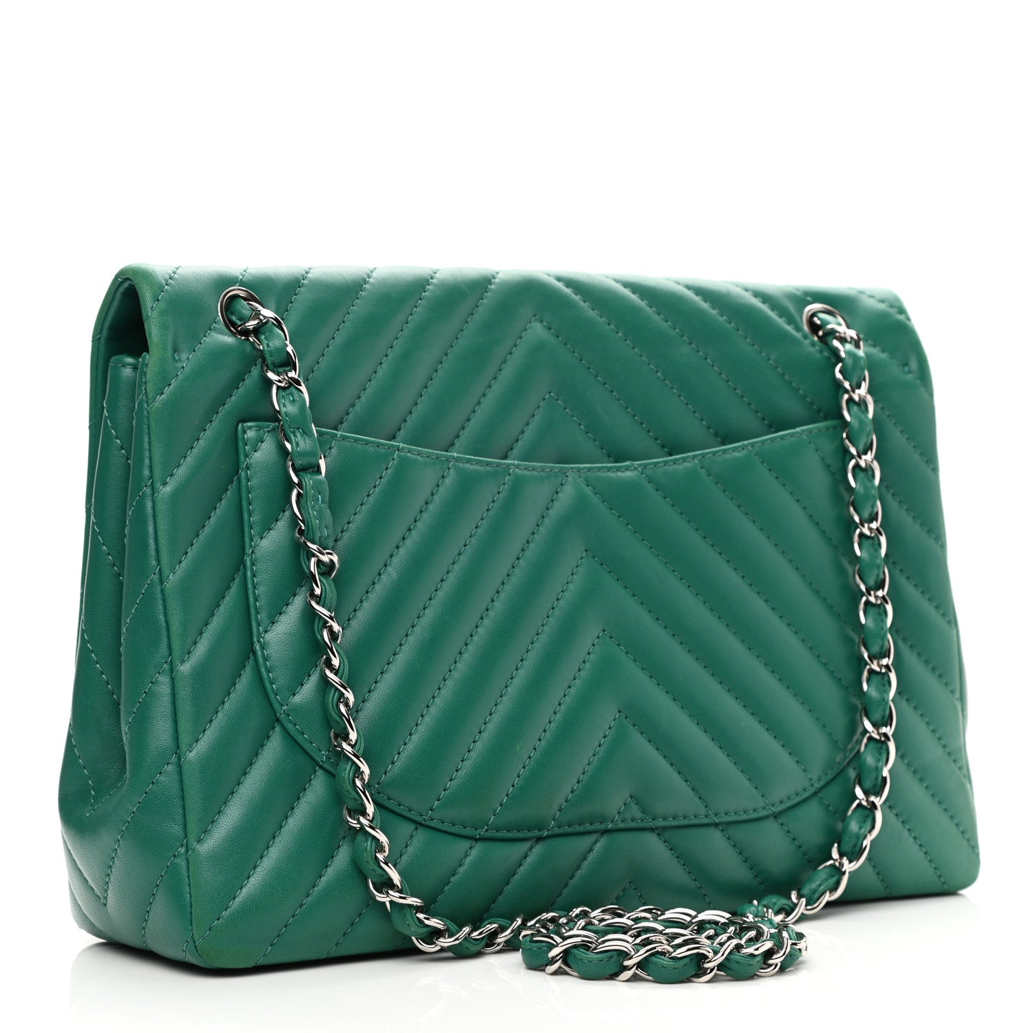 Chanel Lambskin Chevron Quilted Maxi Single Flap Green 3 of 15