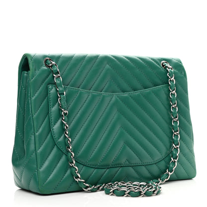 Chanel Lambskin Chevron Quilted Maxi Single Flap Green 3 of 15