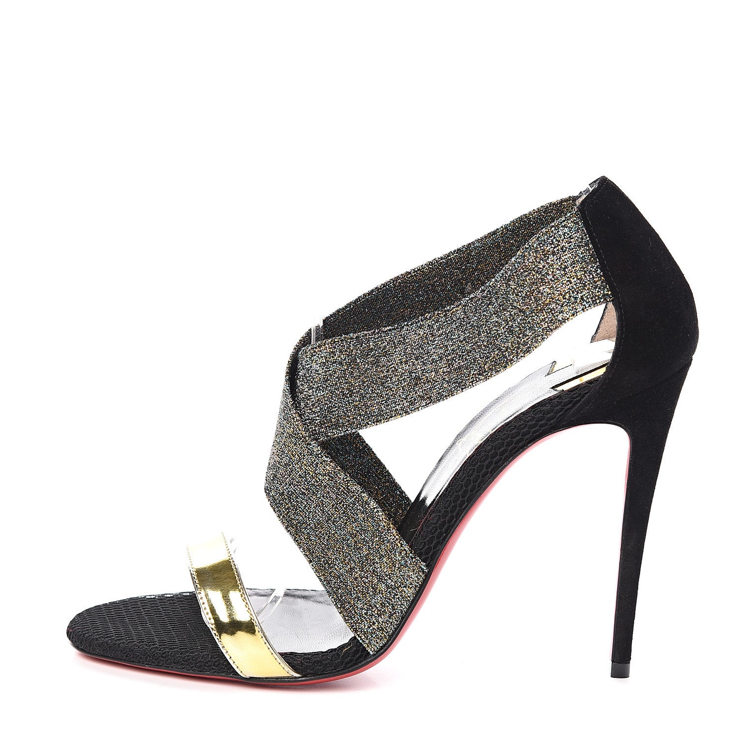 Christian Louboutin Specchio Suede Calfskin Elastagram 100 Sandals 36 Black Multi 1 of 8