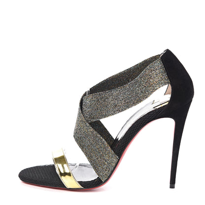 Christian Louboutin Specchio Suede Calfskin Elastagram 100 Sandals 36 Black Multi 1 of 8