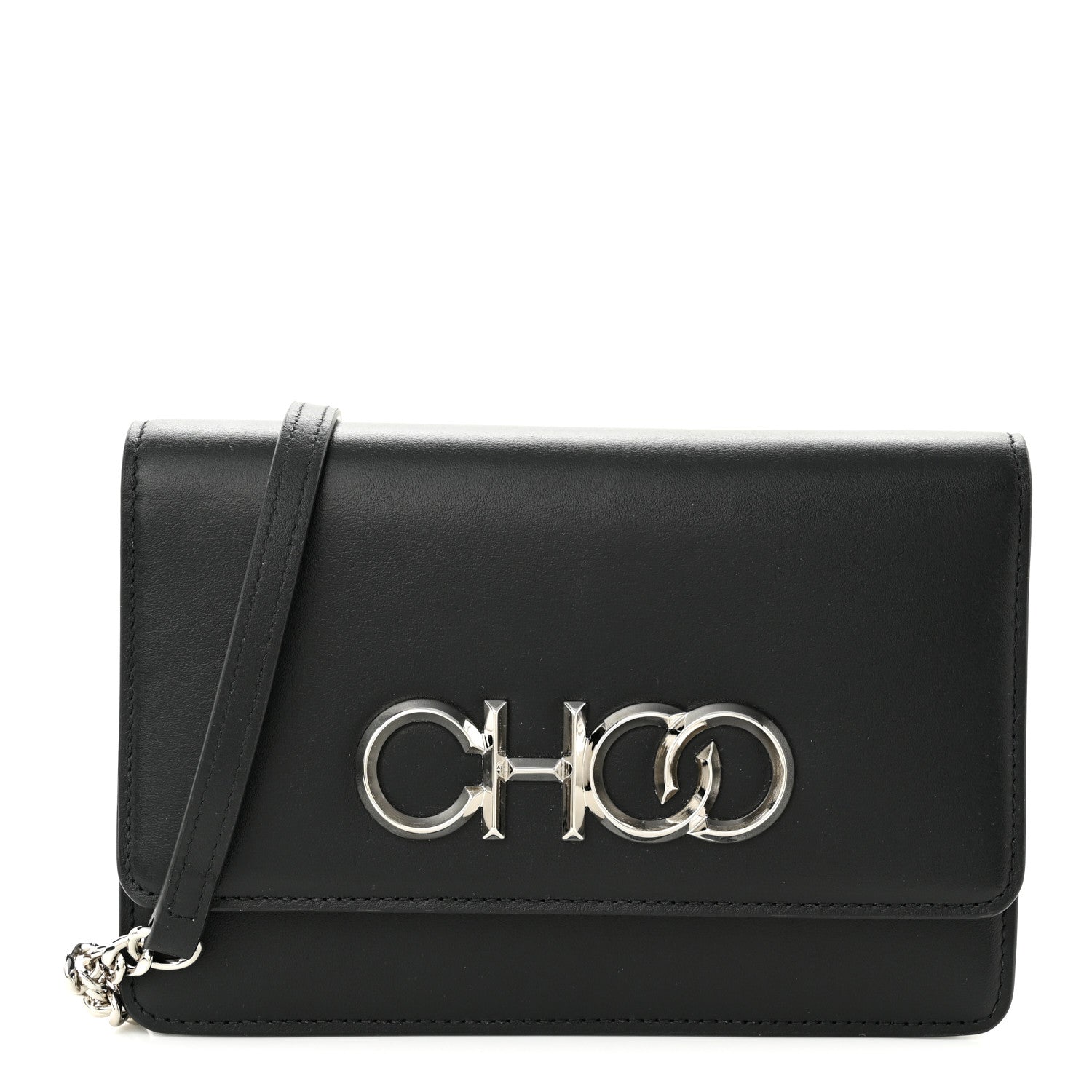Jimmy Choo Smooth Calfskin Sidney Flap Chain Bag Black 1 of 10