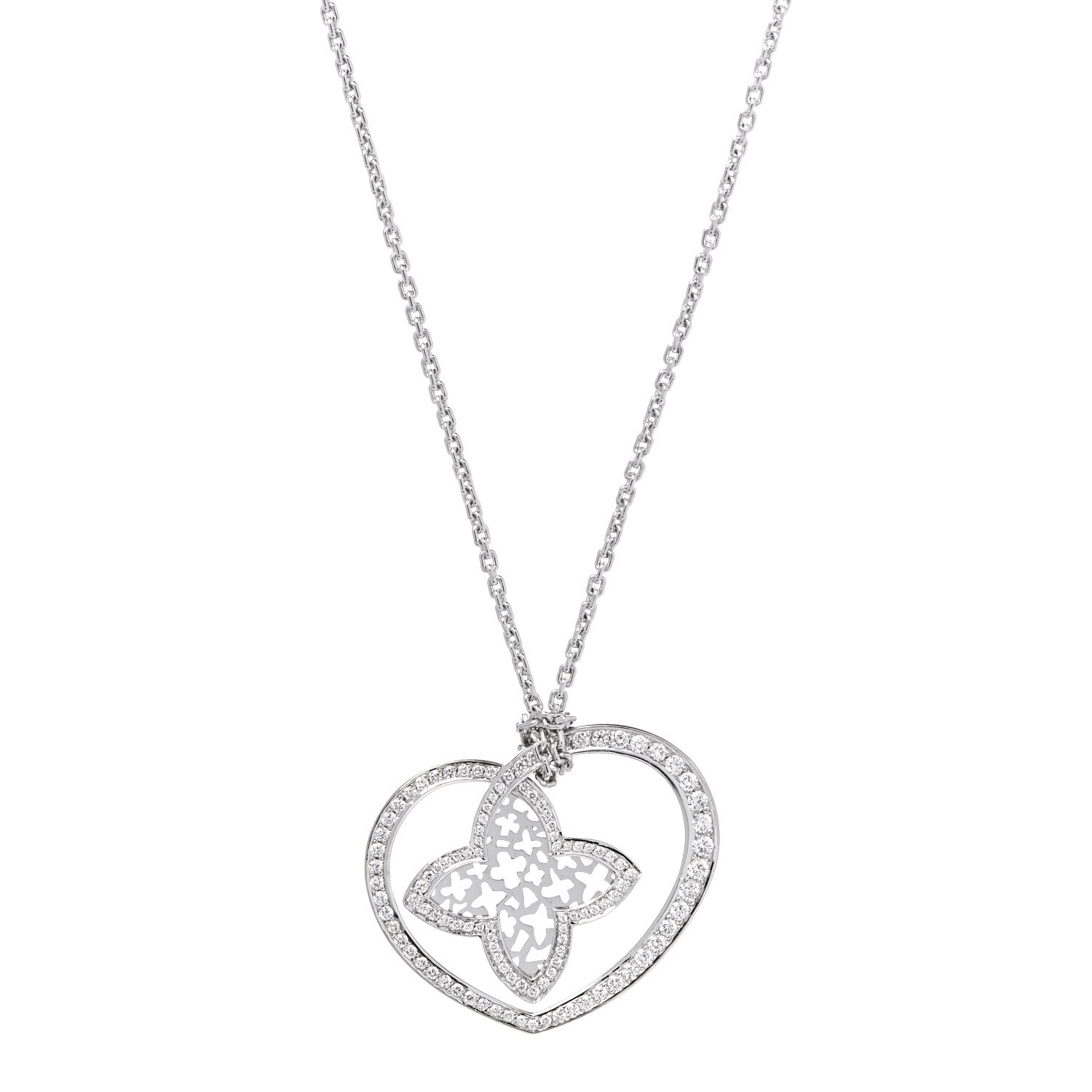 Louis Vuitton 18K White Gold Diamond Large Coeur Heart Pendant Necklace 1 of 7