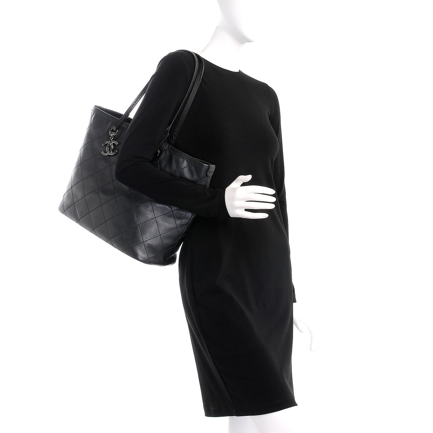 Grained Calfskin Shopping Fever Tote Dark Grey