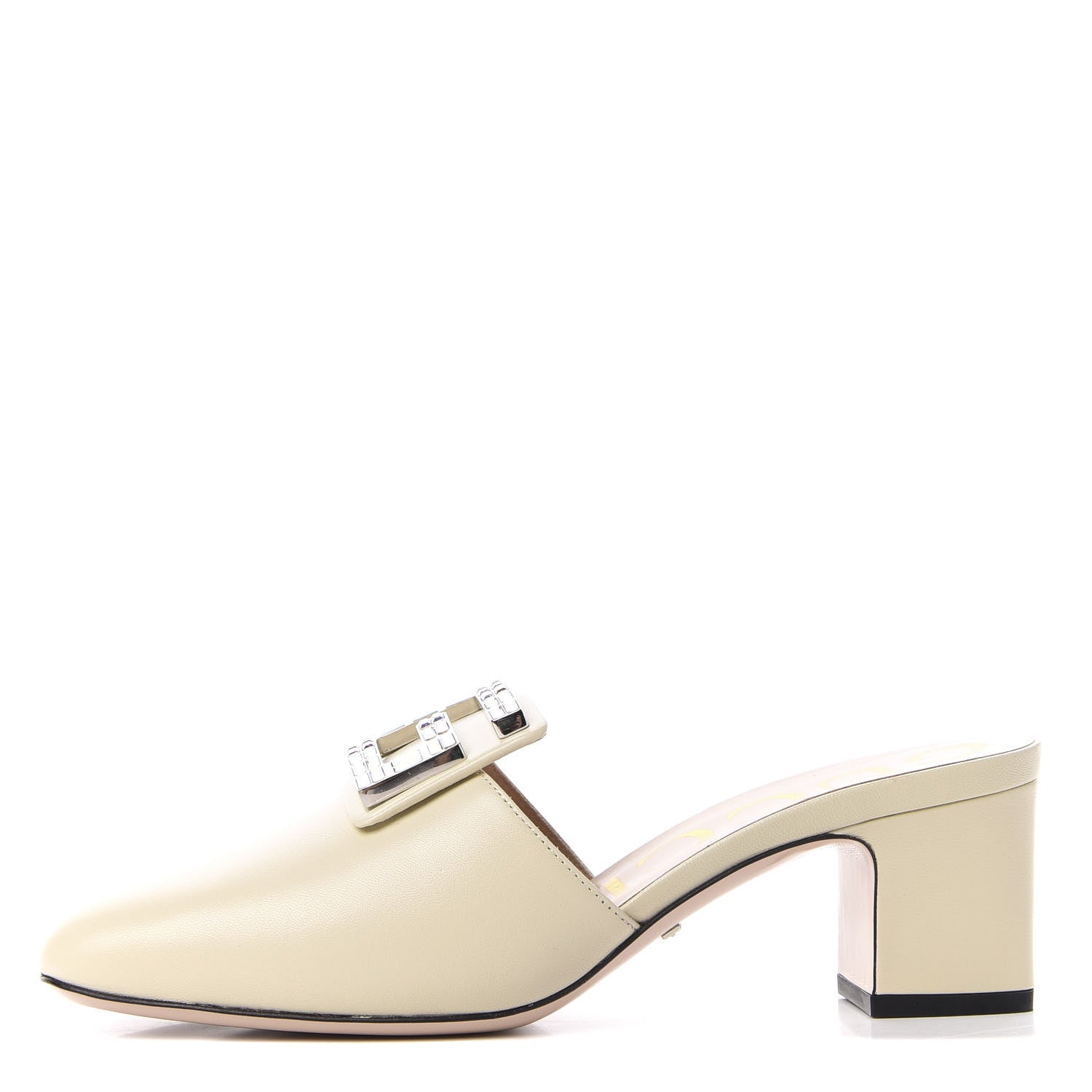 Gucci Malaga Kid Crystal Square G Madelyn Mules 37.5 Vintage White 1 of 12