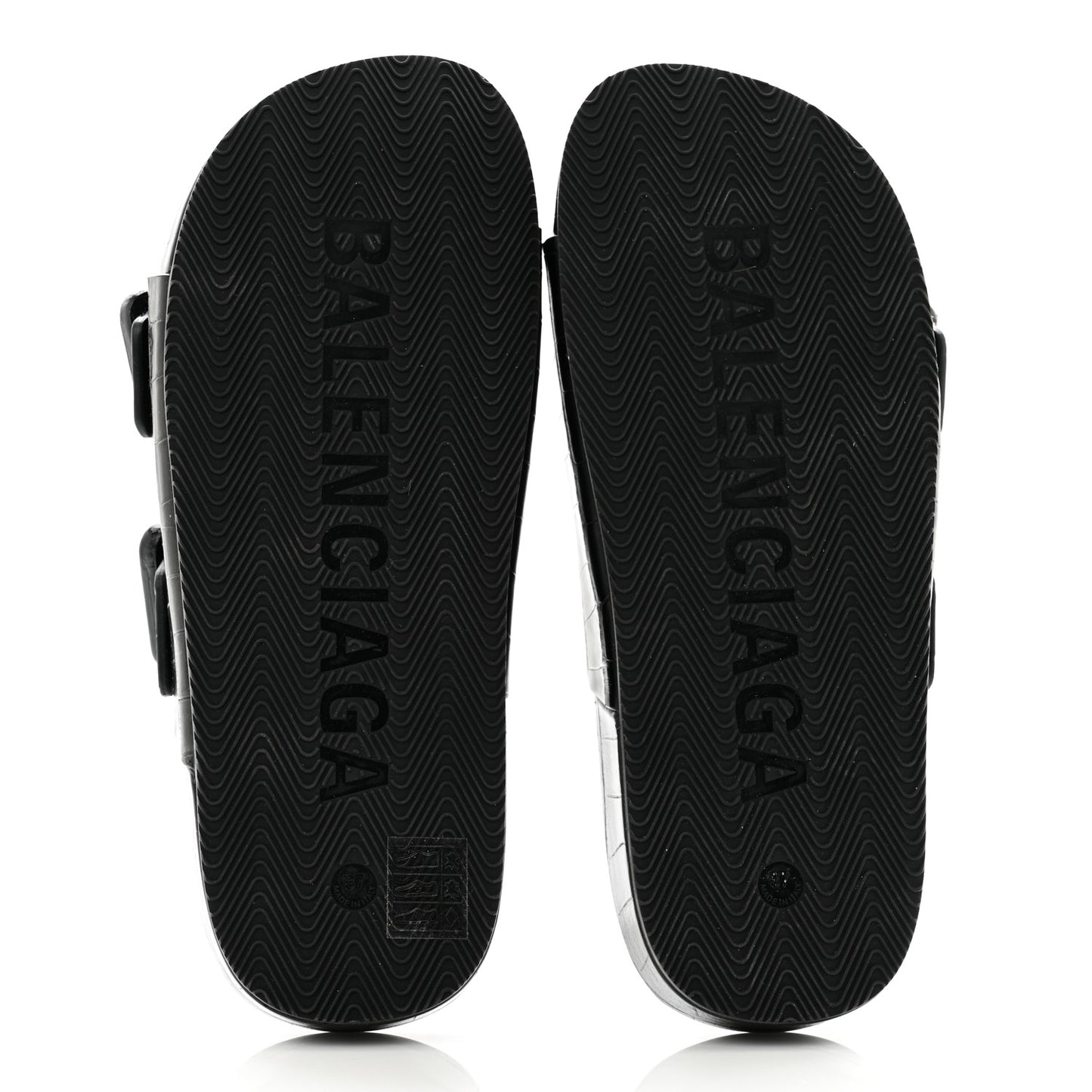 Calfskin Crocodile Embossed Mallorca Slide Sandals 37 Black