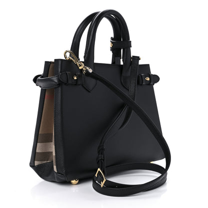 Burberry Grainy Calfskin House Check Small Banner Tote Black 2 of 9