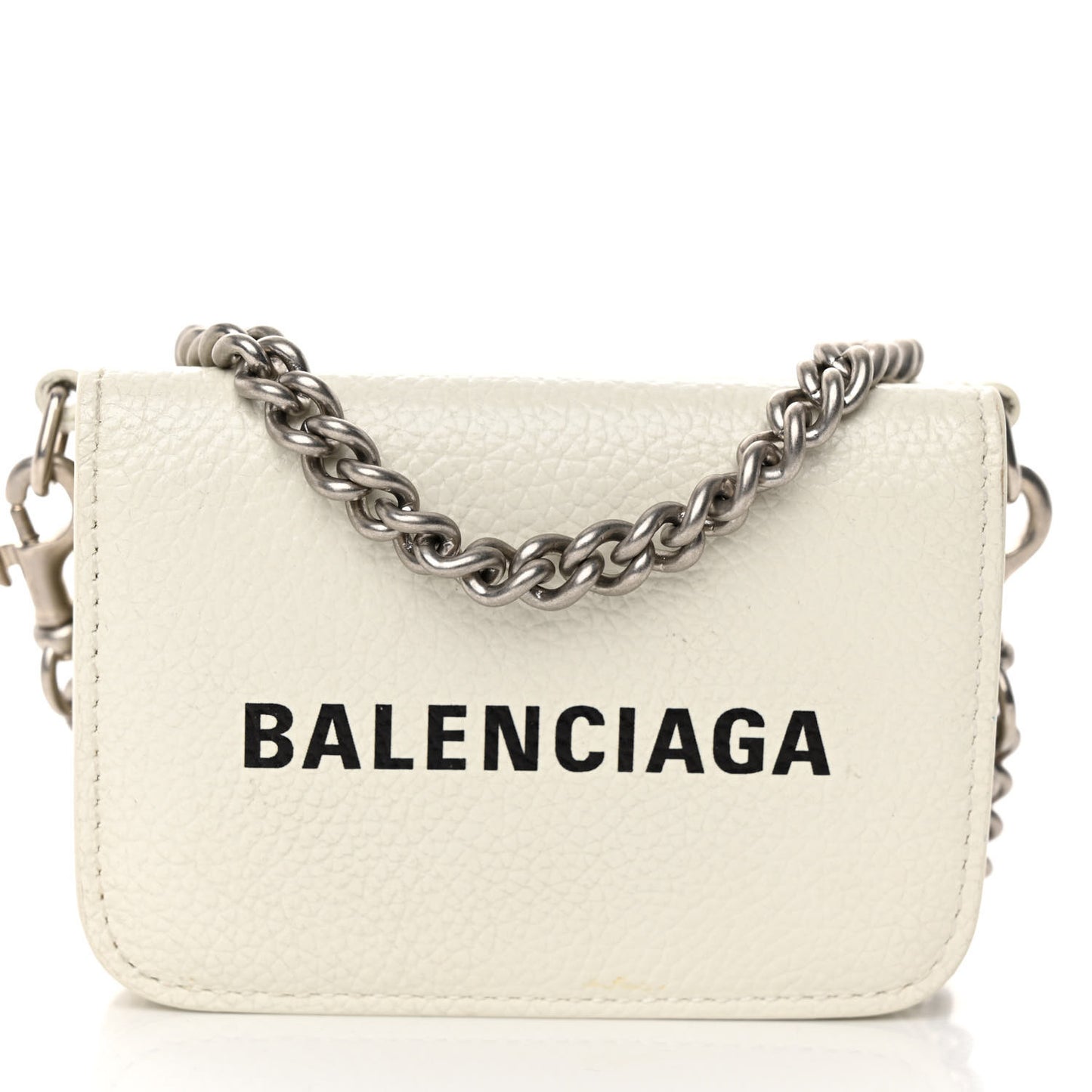 Grained Calfskin Logo Mini Cash Wallet On Chain White Black