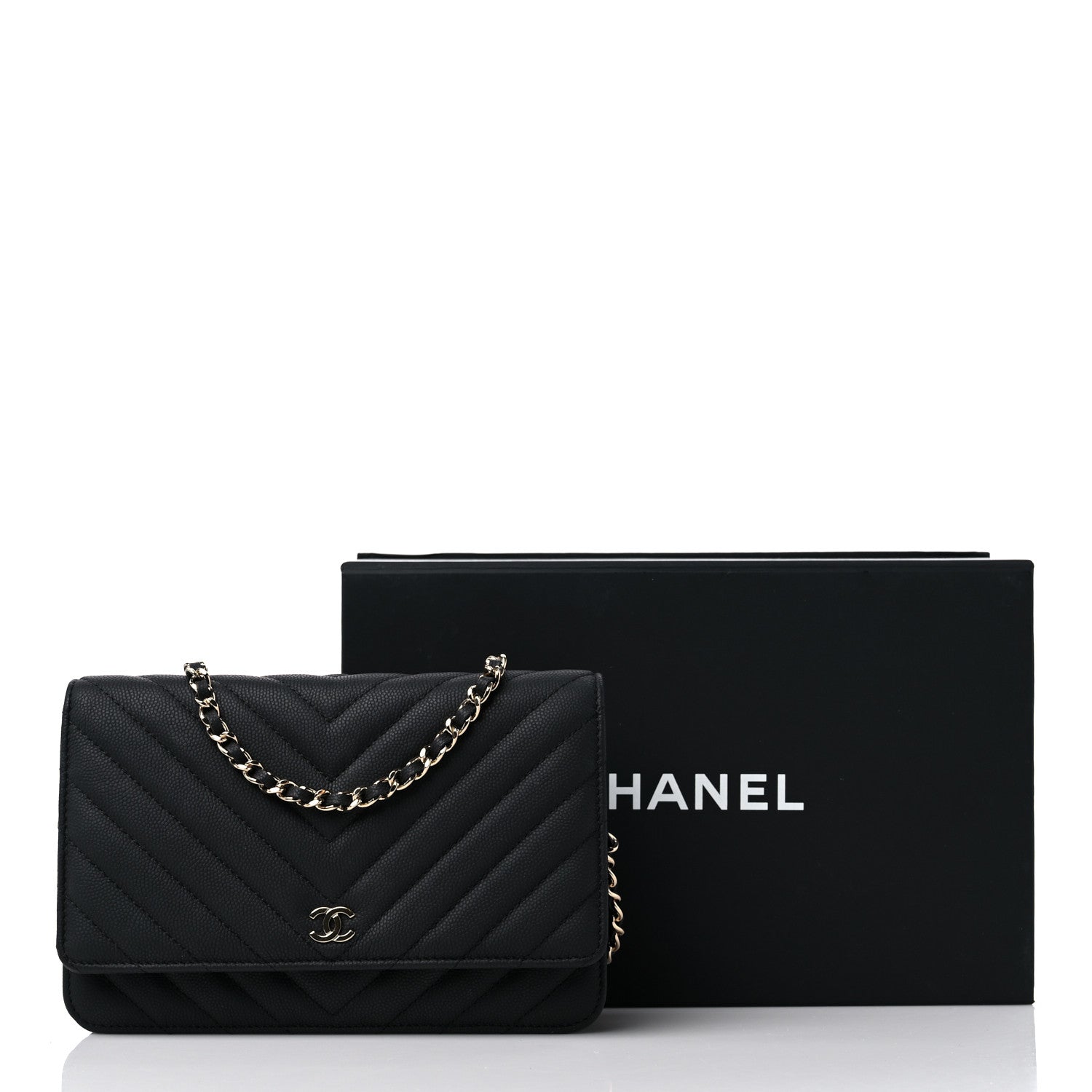 Chanel Caviar Chevron Quilted Wallet On Chain WOC Black 13 of 13