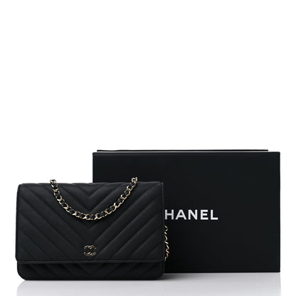 Chanel Caviar Chevron Quilted Wallet On Chain WOC Black 13 of 13