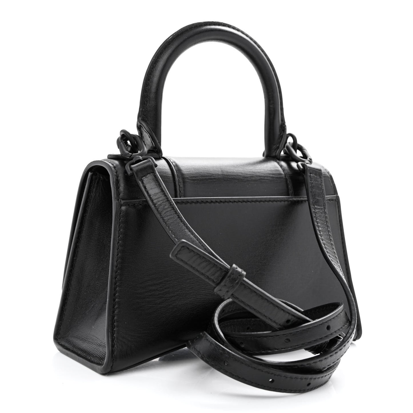 Shiny Box Calfskin Strass Hourglass Top Handle Bag XS Black