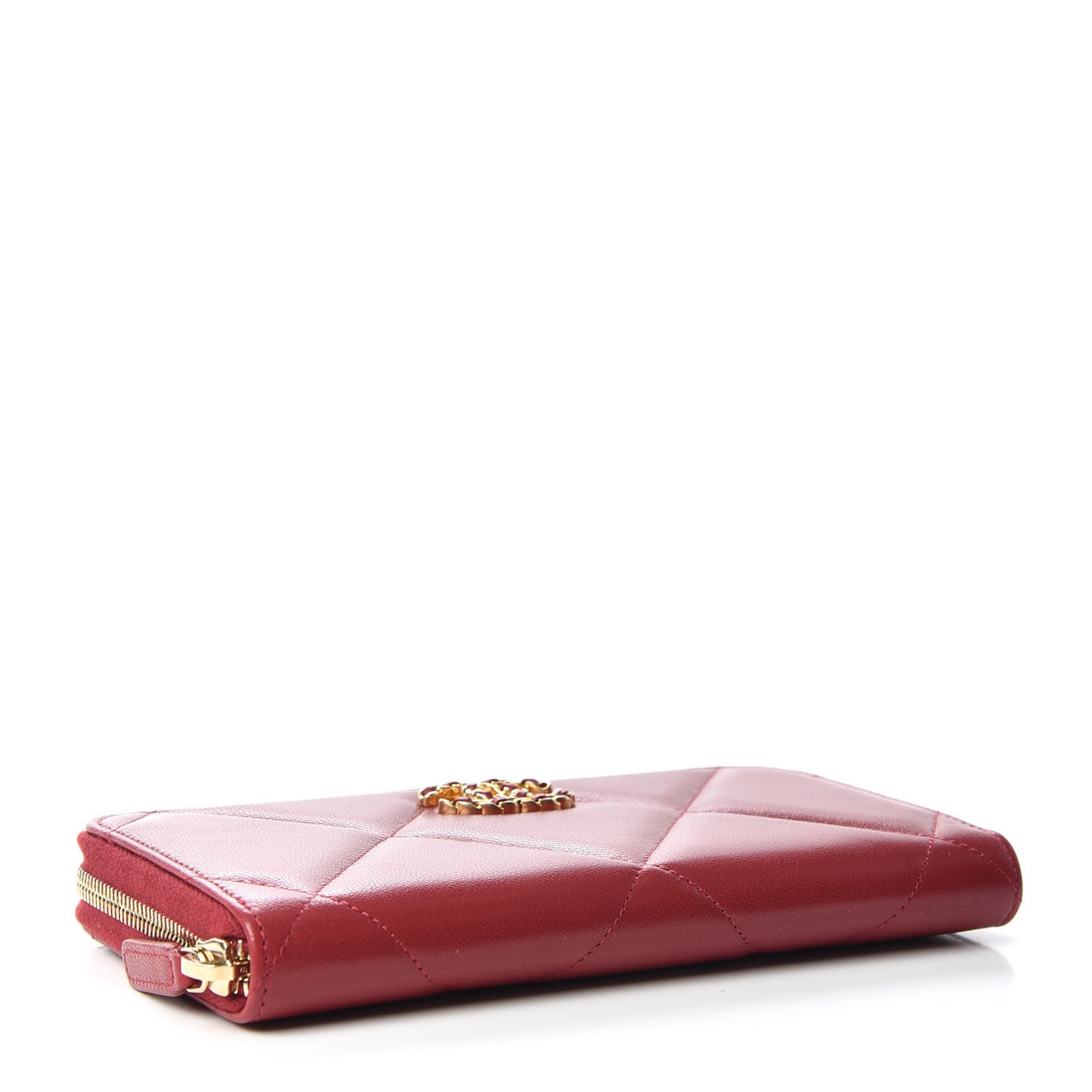 Shiny Goatskin Quilted 19 Long Zipped Around Wallet Red