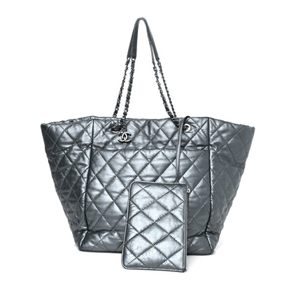 Chanel Metallic Lambskin Quilted Large Week End on Mars Tote Dark Grey 1 of 15