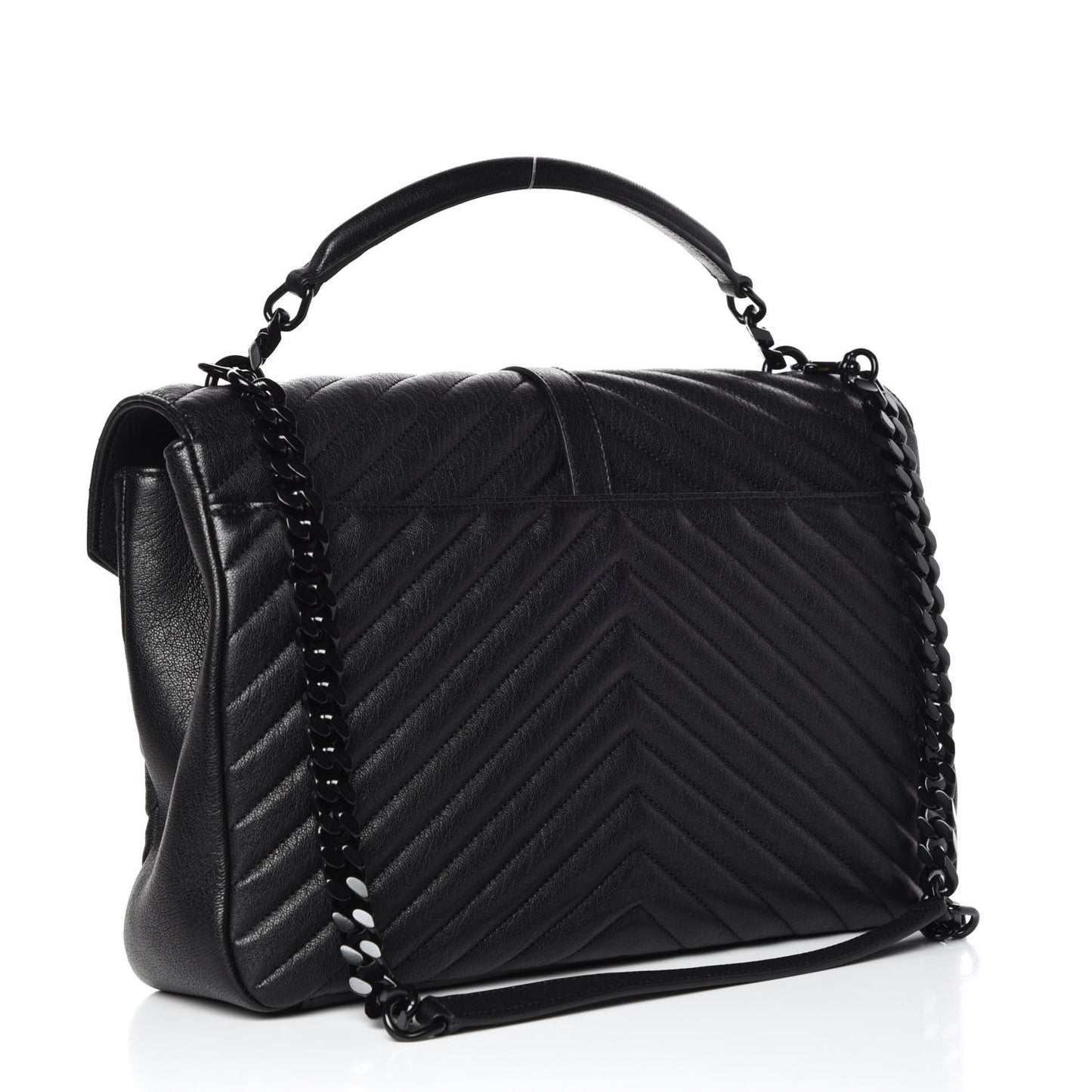Sheepskin Matelasse Chevron Monogram Monochrome Large College Satchel Black