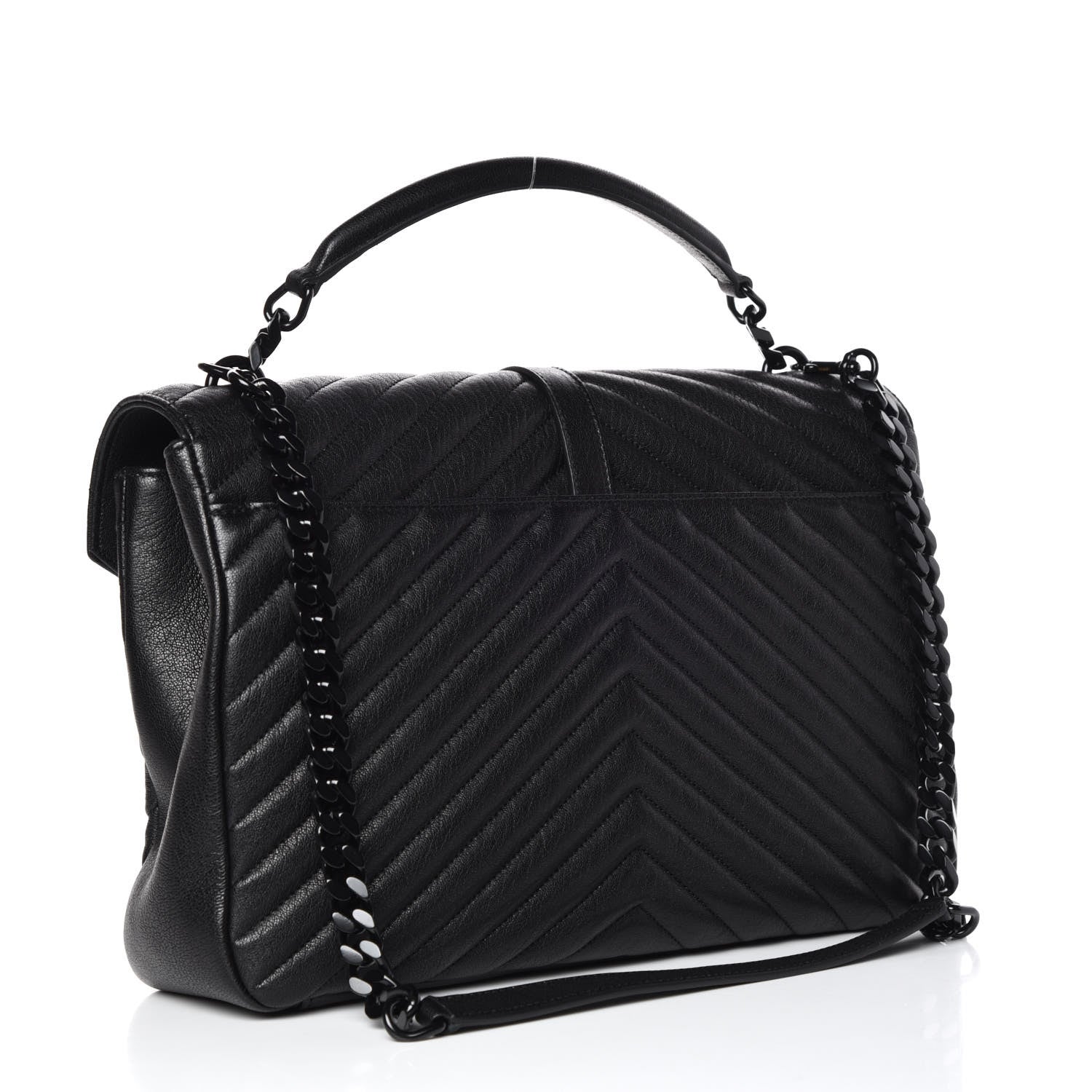 Saint Laurent Sheepskin Matelasse Chevron Monogram Monochrome Large College Satchel Black 4 of 10
