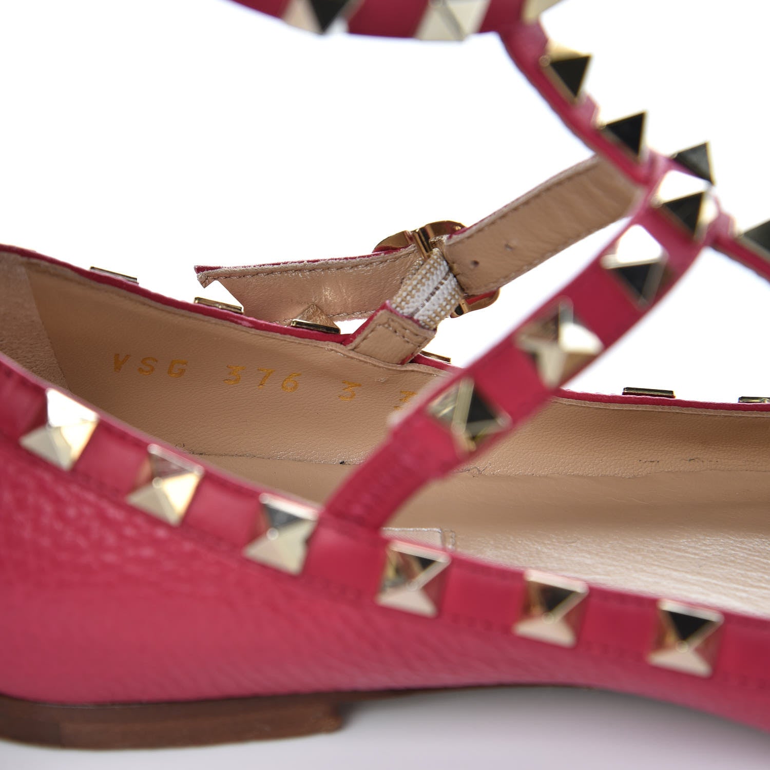 Valentino Garavani Pebble Calfskin Rockstud Cage Ballerina Flats 35.5 Deep Fuxia 8 of 13
