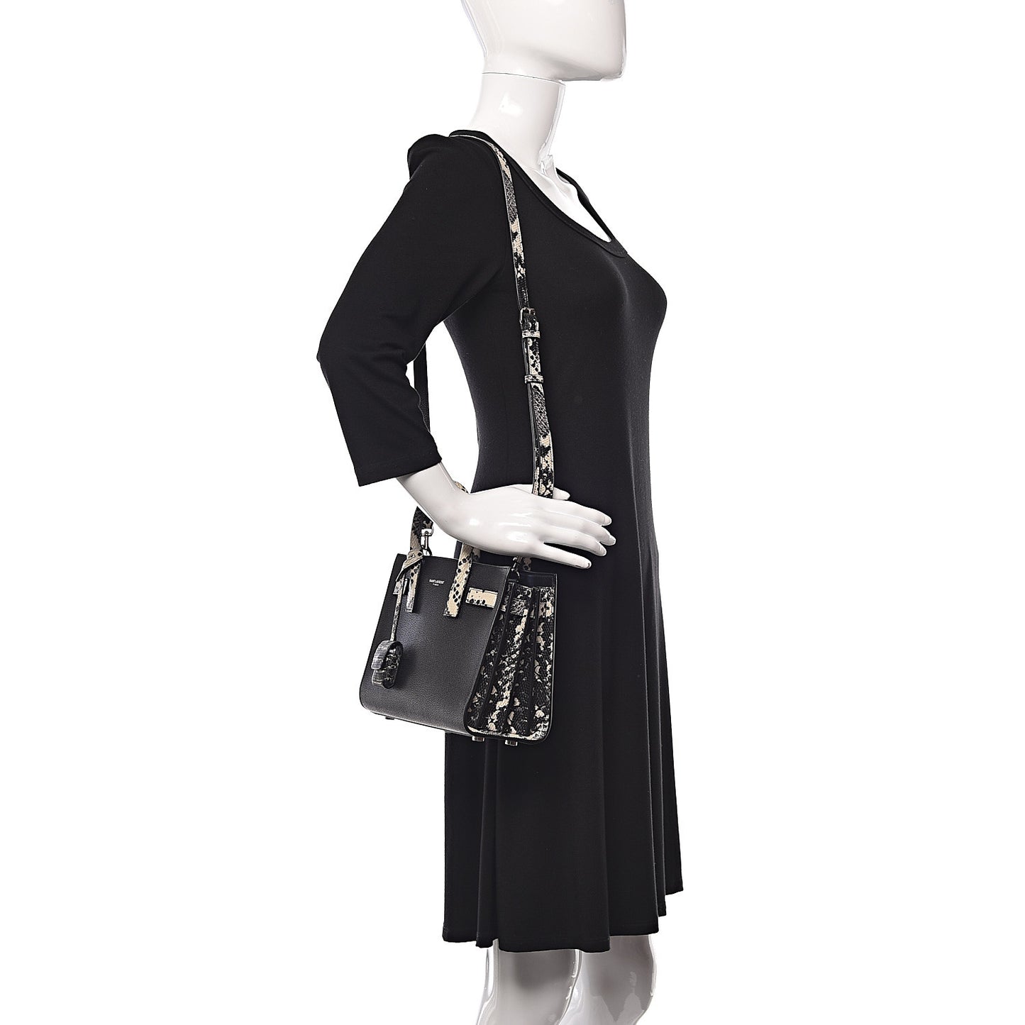 Grained Calfskin Python Embossed Nano Sac De Jour Black