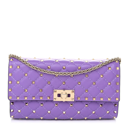 Valentino Garavani Nappa Rockstud Spike Wallet on Chain Purple 1 of 10