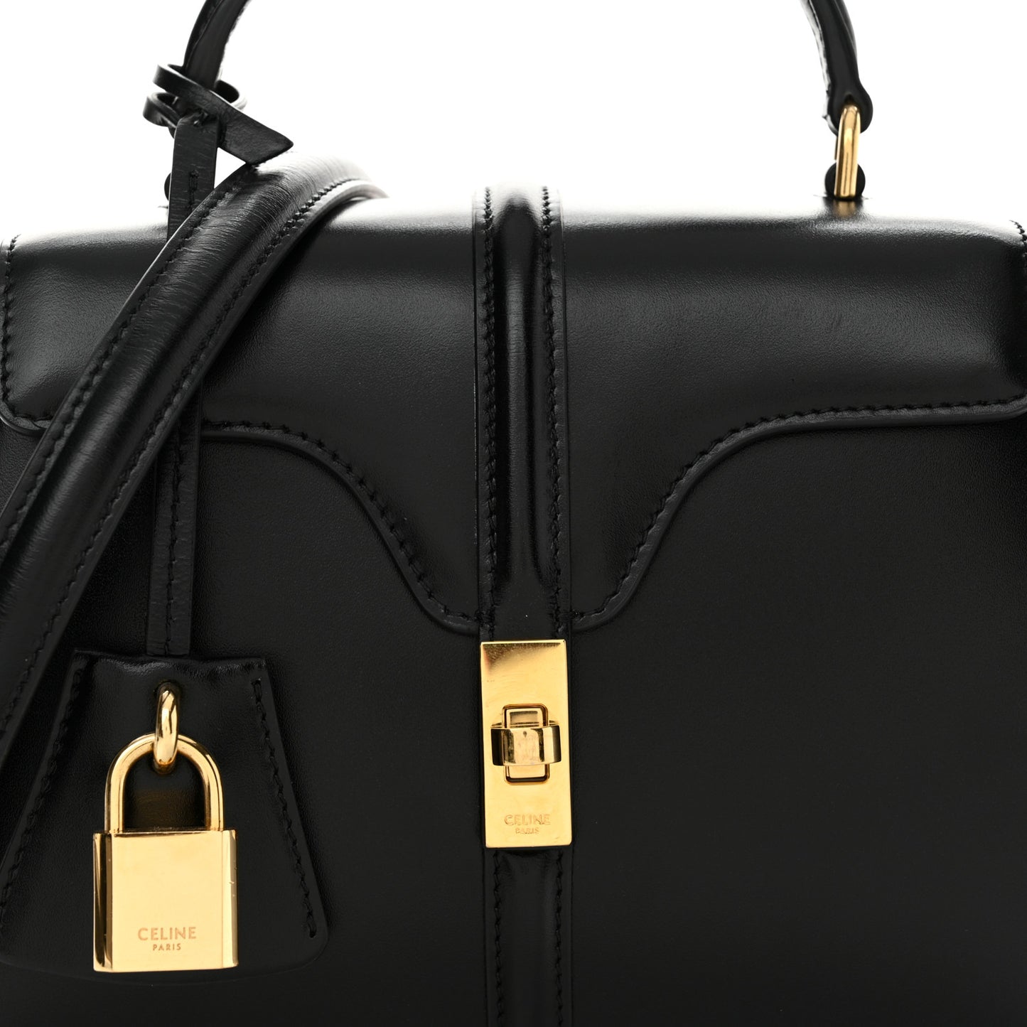 Satinated Calfskin Mini 16 Top Handle Bag Black