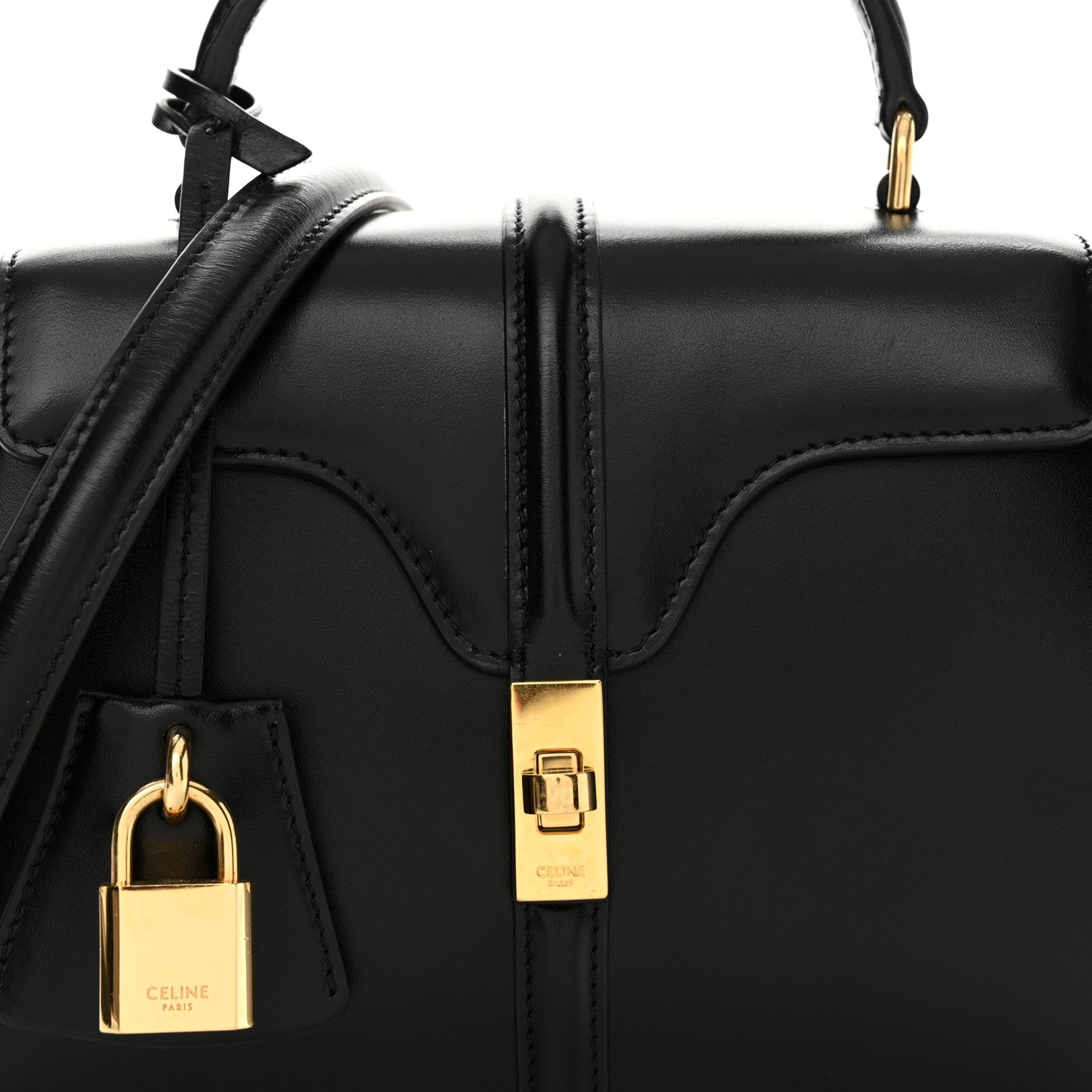 Celine Satinated Calfskin Mini 16 Top Handle Bag Black 9 of 12