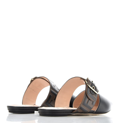 Fendi Vitello FF Embossed Buckle Flat Mules 36 Maya Black 4 of 8